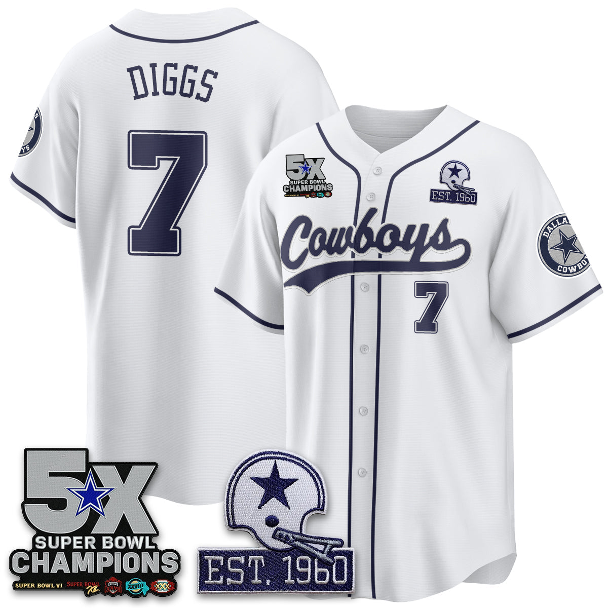 DAL 5-Time Champions Patch Limited Baseball Jersey - Stitched