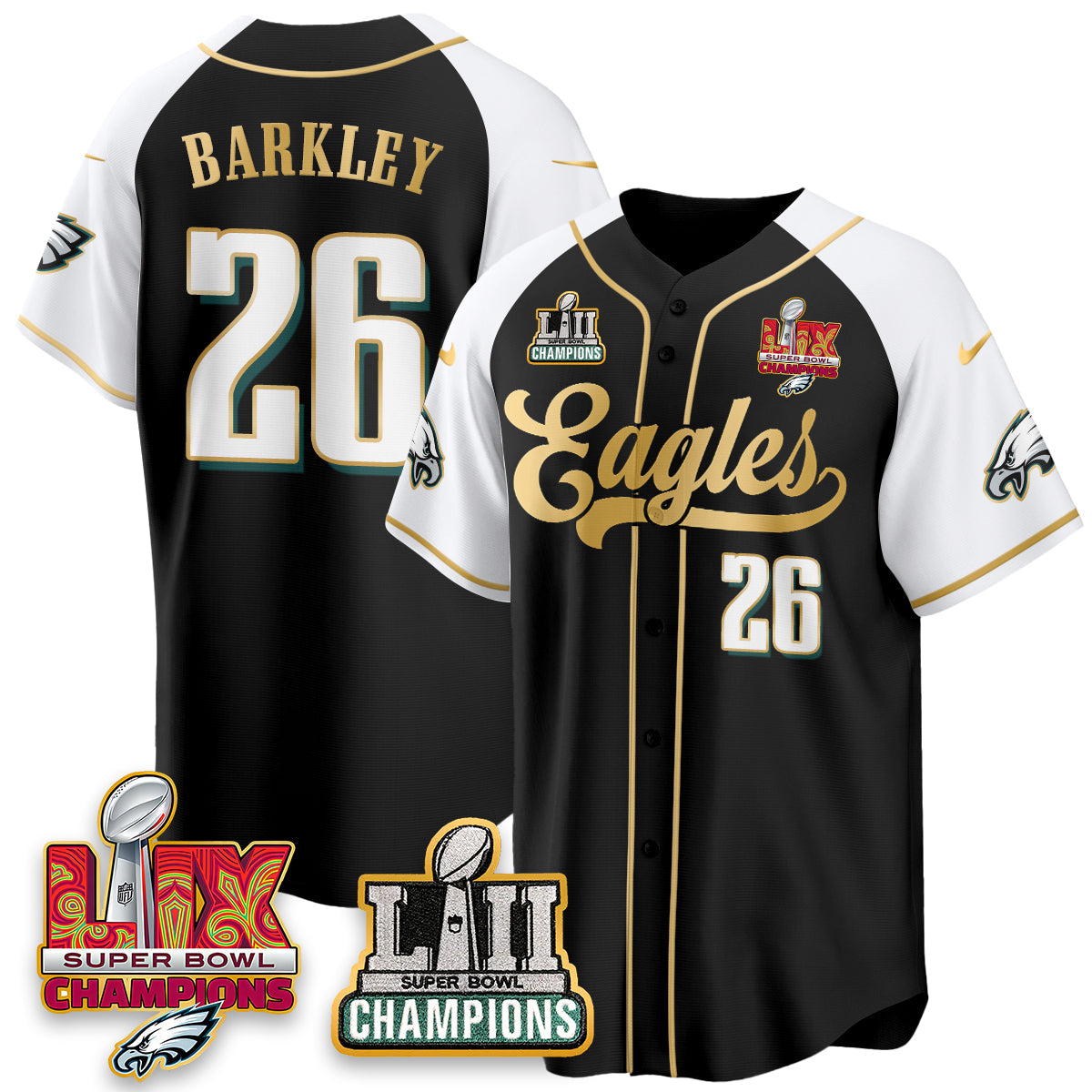 PHI LII-LIX Super Bowl Champions Vapor Limited Gold Baseball Jersey - Stitched