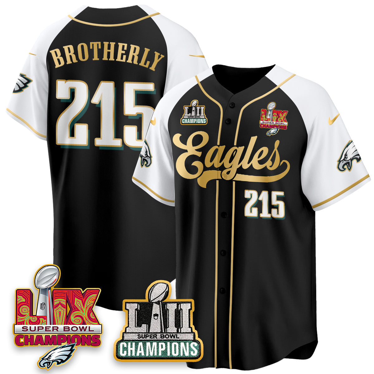 PHI LII-LIX Super Bowl Champions Vapor Limited Gold Baseball Jersey - Stitched
