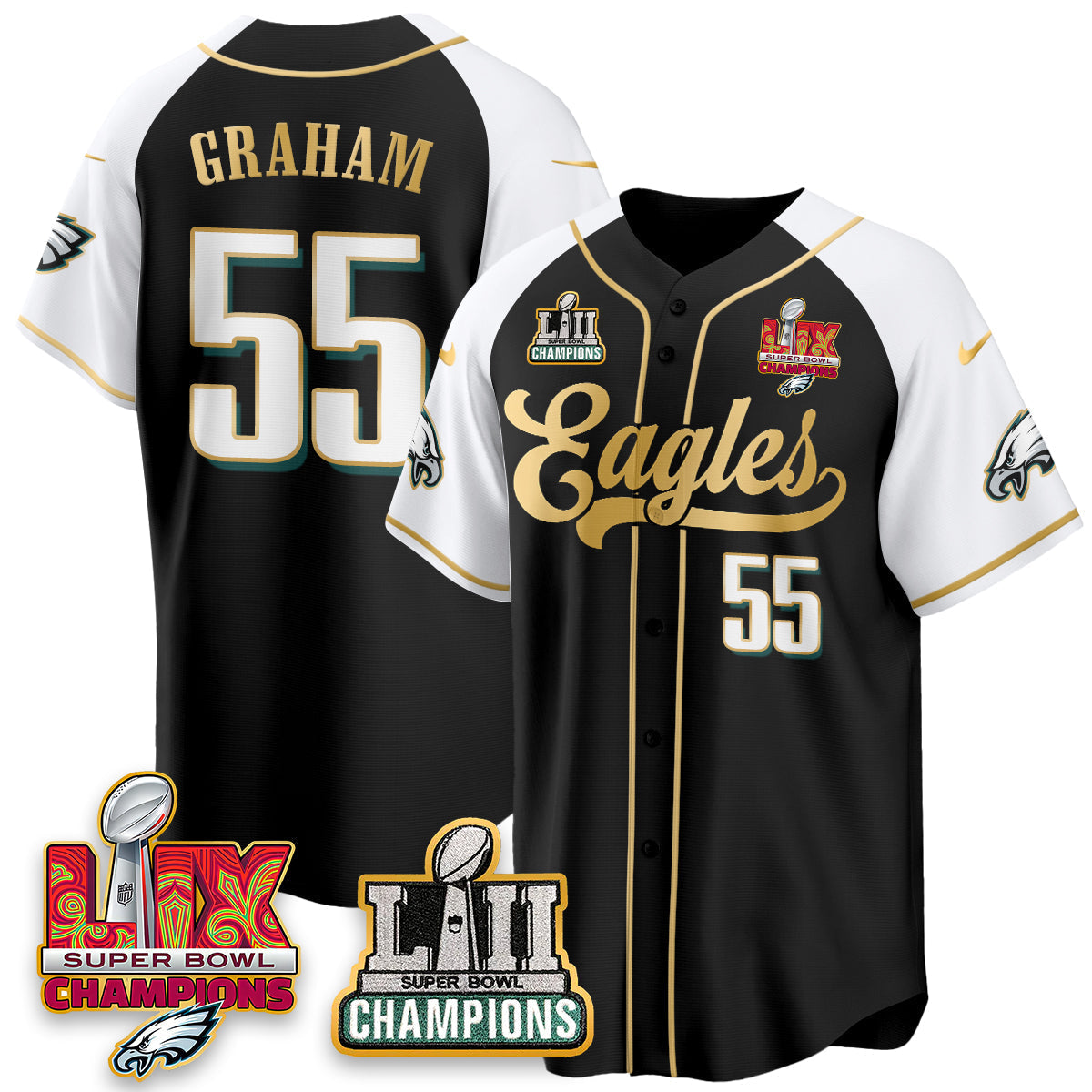 PHI LII-LIX Super Bowl Champions Vapor Limited Gold Baseball Jersey - Stitched