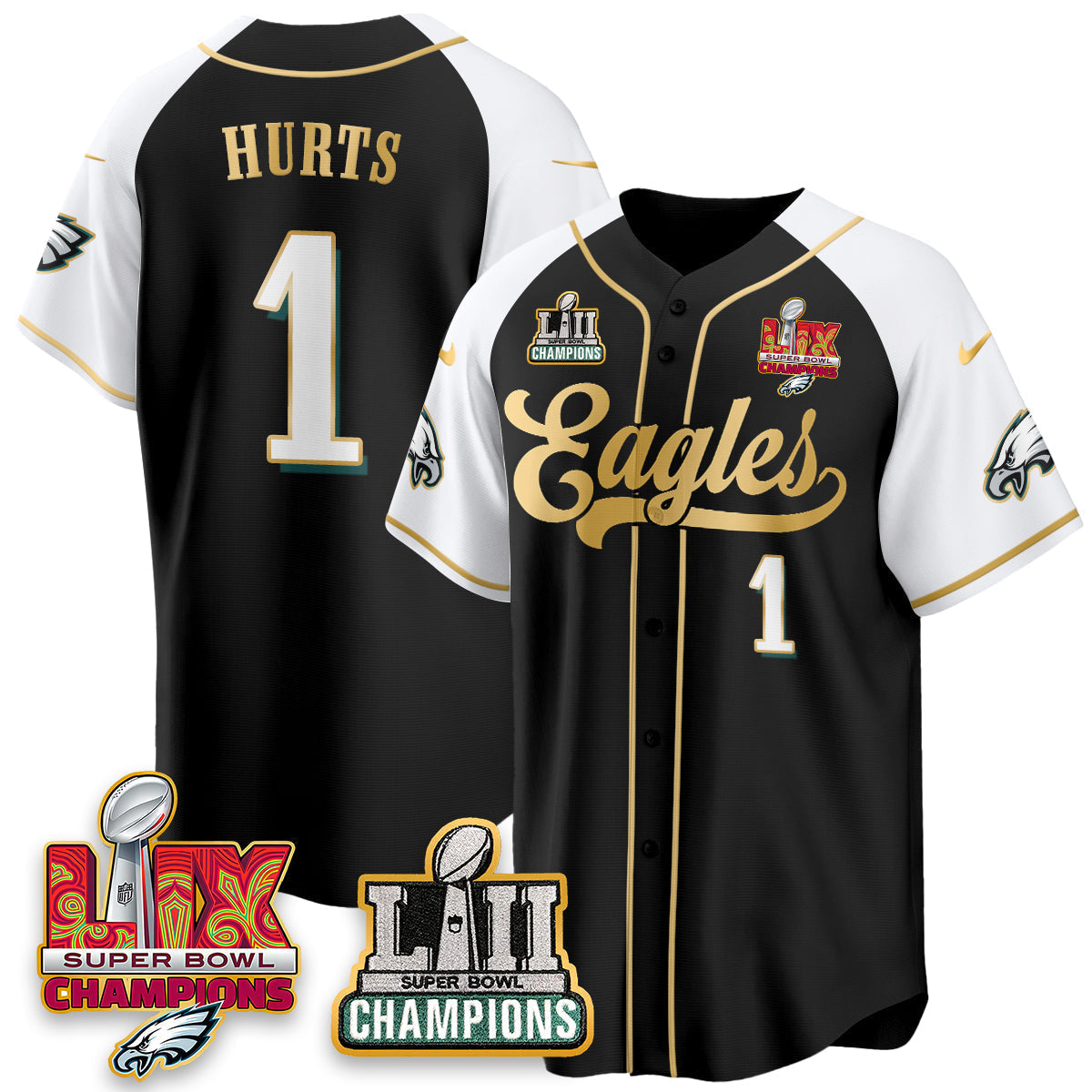 PHI LII-LIX Super Bowl Champions Vapor Limited Gold Baseball Jersey - Stitched
