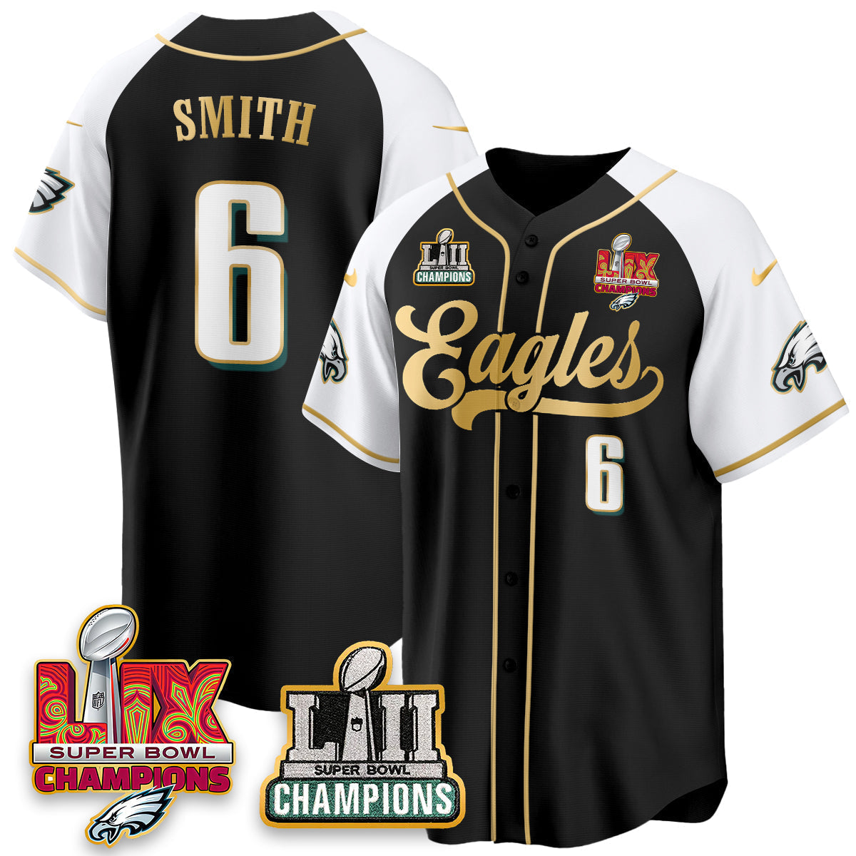 PHI LII-LIX Super Bowl Champions Vapor Limited Gold Baseball Jersey - Stitched