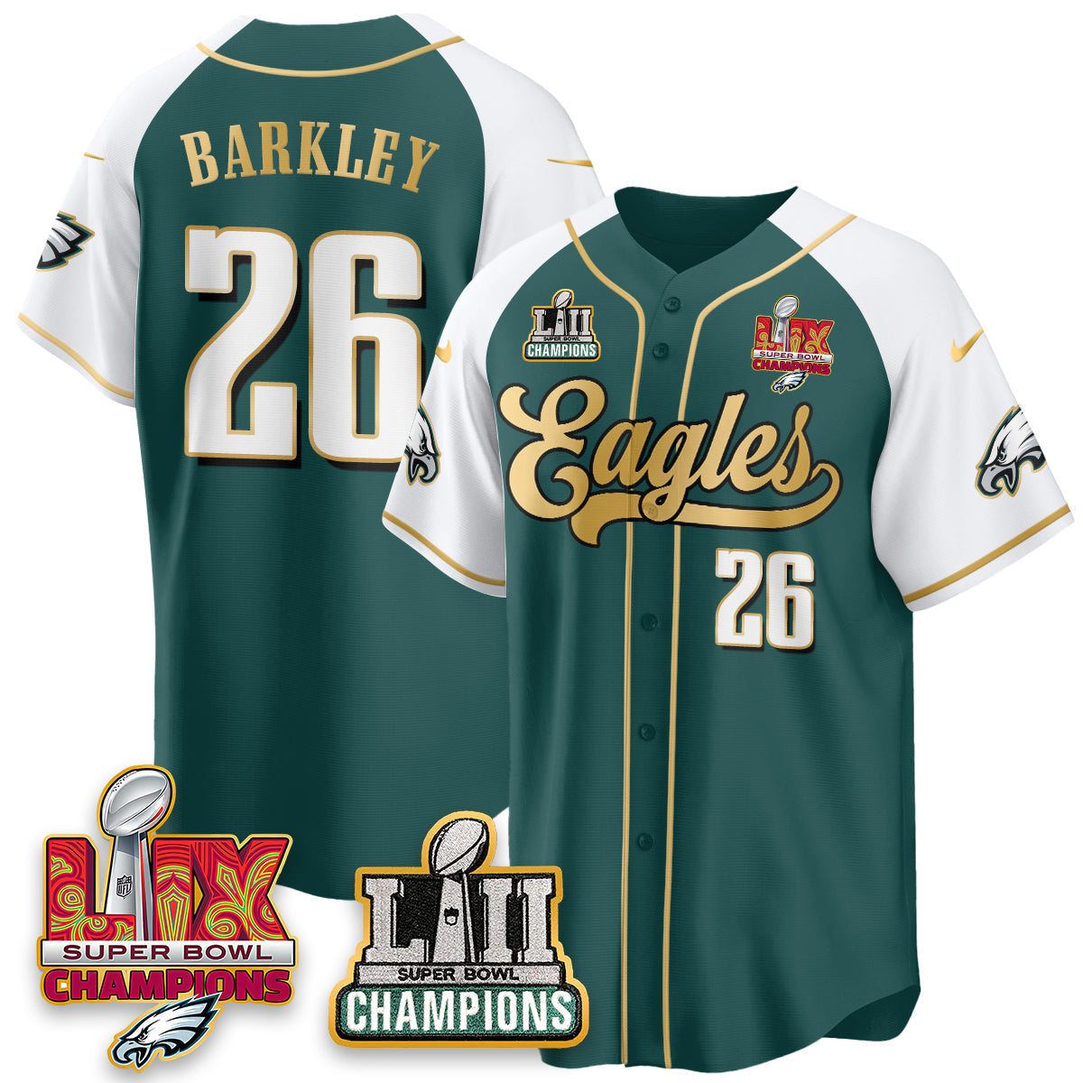 PHI LII-LIX Super Bowl Champions Vapor Limited Gold Baseball Jersey - Stitched