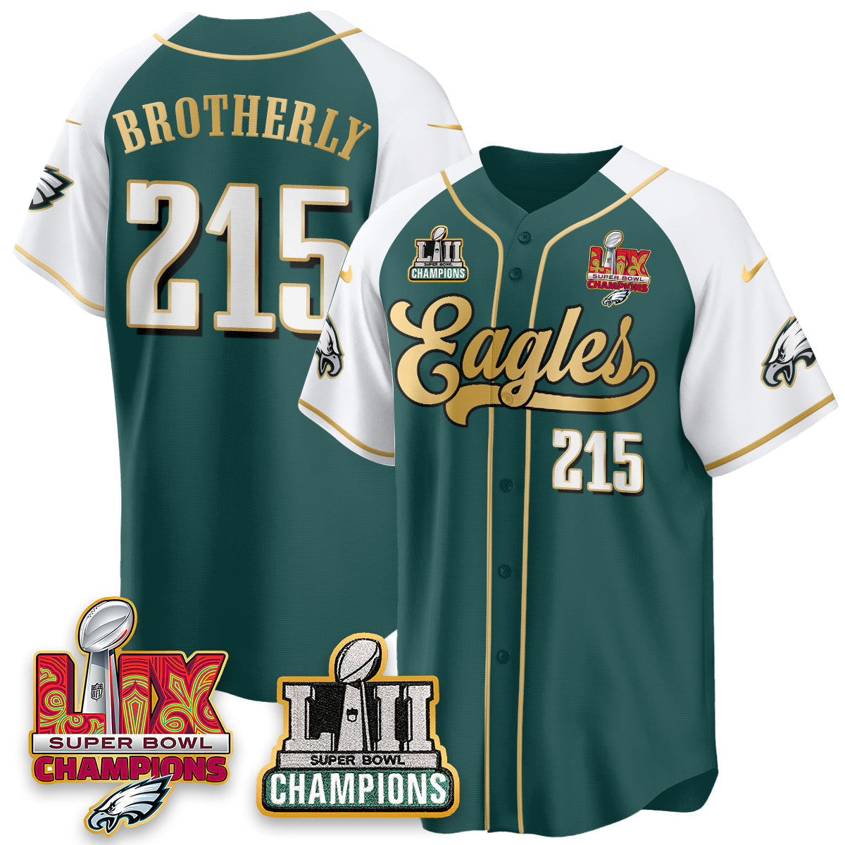 PHI LII-LIX Super Bowl Champions Vapor Limited Gold Baseball Jersey - Stitched