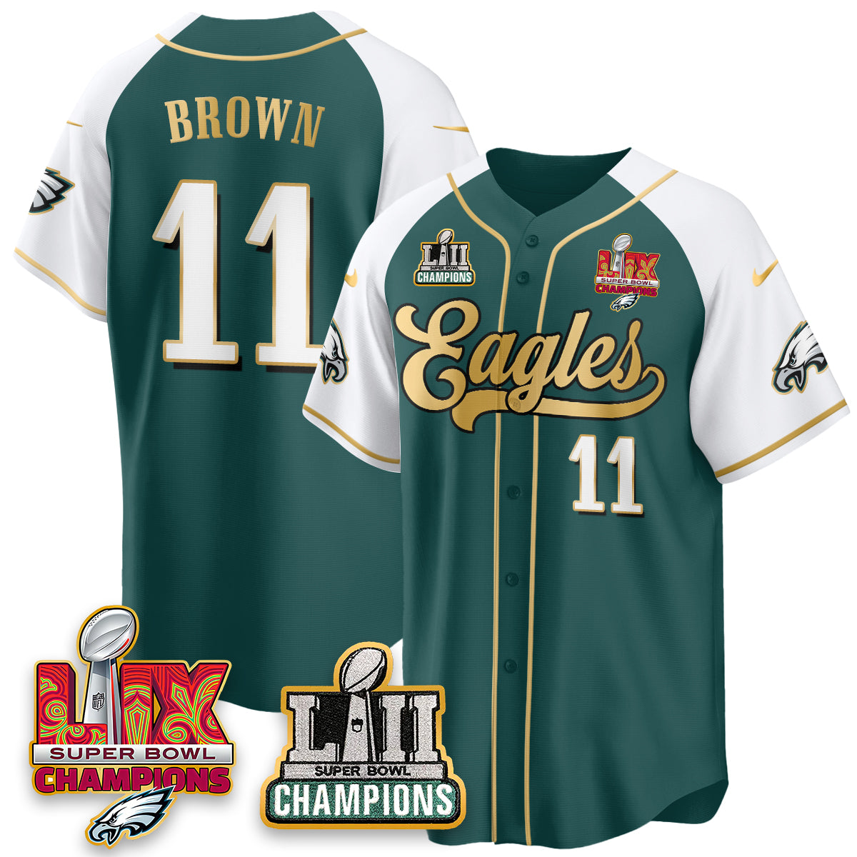 PHI LII-LIX Super Bowl Champions Vapor Limited Gold Baseball Jersey - Stitched