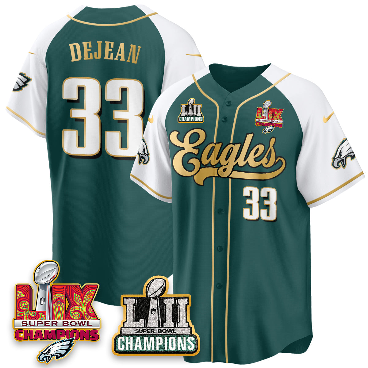 PHI LII-LIX Super Bowl Champions Vapor Limited Gold Baseball Jersey - Stitched
