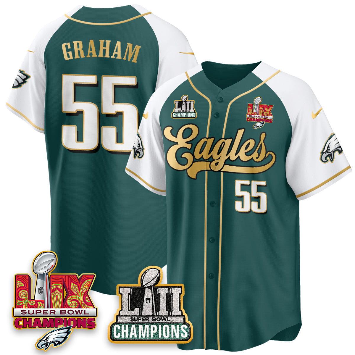 PHI LII-LIX Super Bowl Champions Vapor Limited Gold Baseball Jersey - Stitched