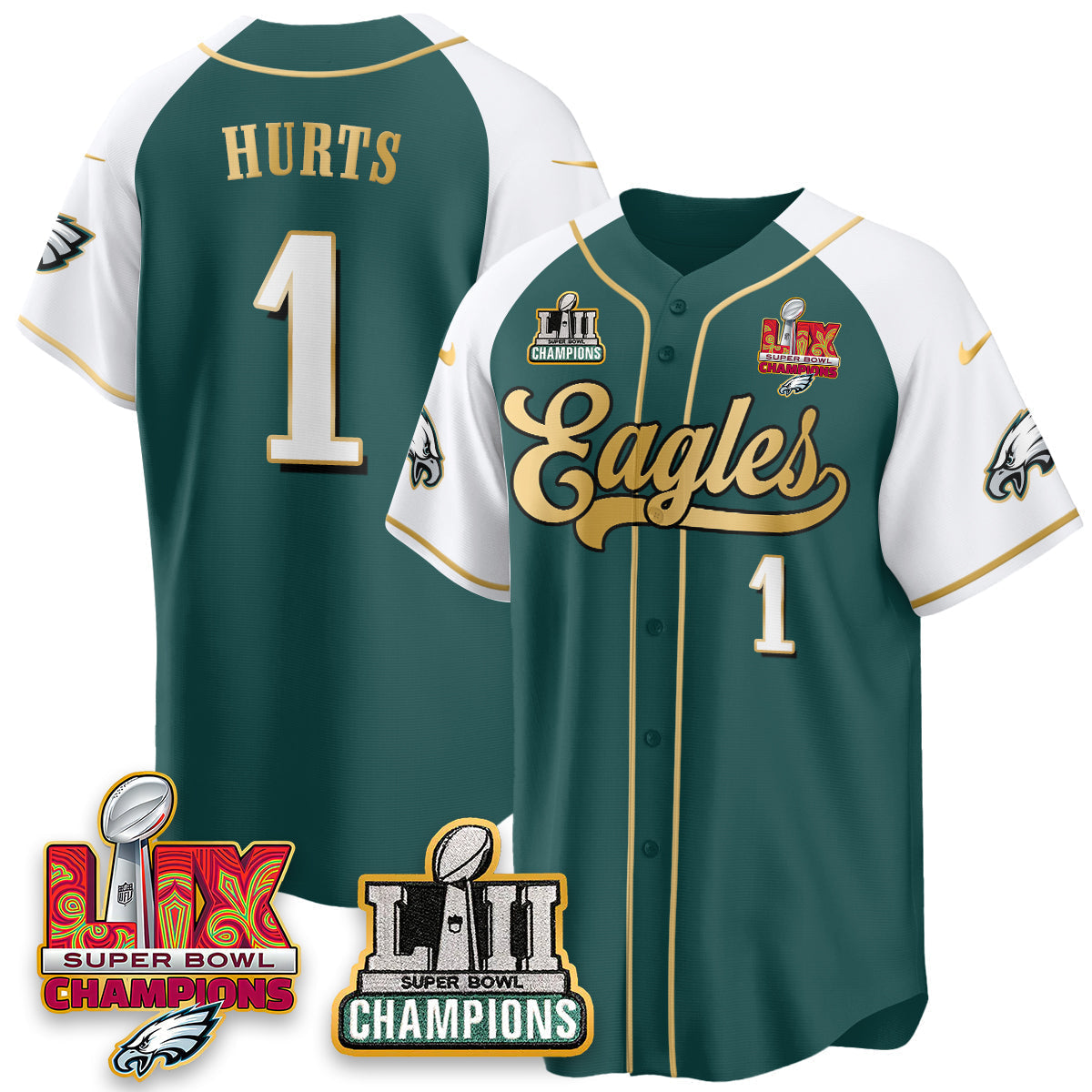 PHI LII-LIX Super Bowl Champions Vapor Limited Gold Baseball Jersey - Stitched