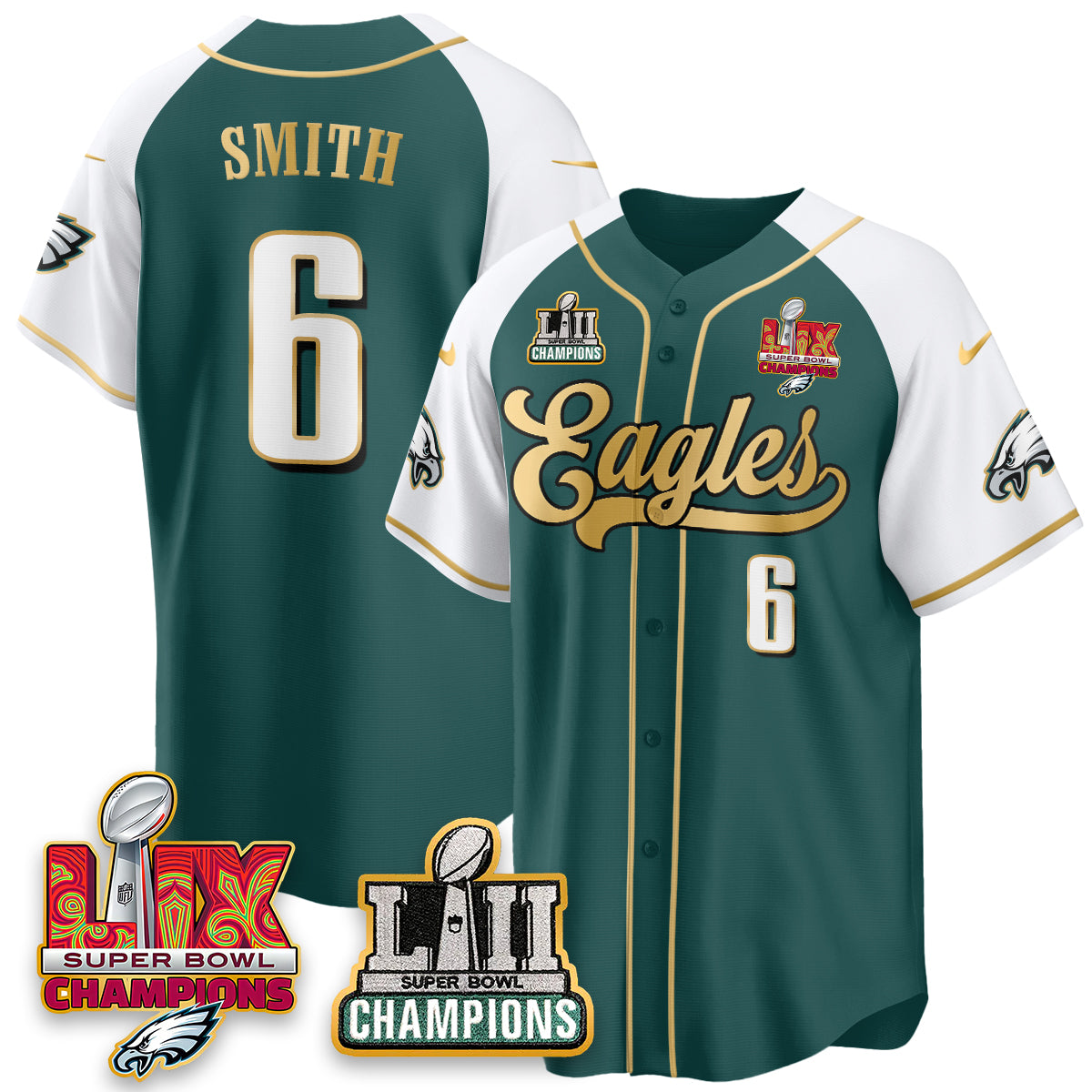 PHI LII-LIX Super Bowl Champions Vapor Limited Gold Baseball Jersey - Stitched