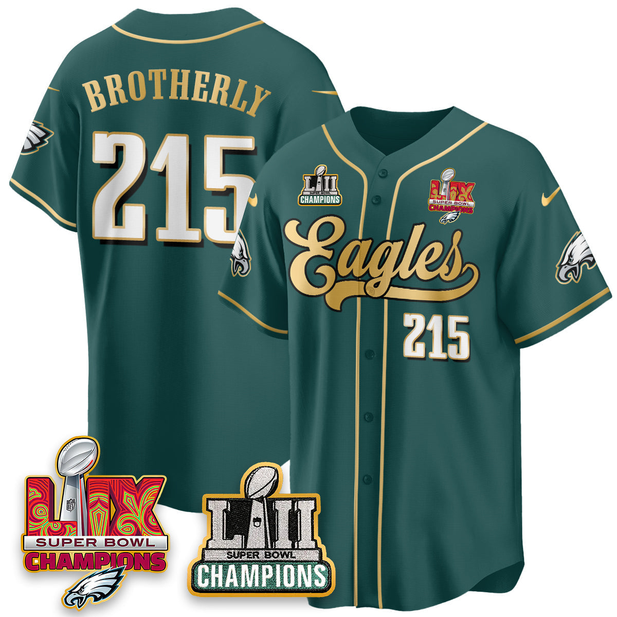 PHI LII-LIX Super Bowl Champions Vapor Limited Gold Baseball Jersey - Stitched