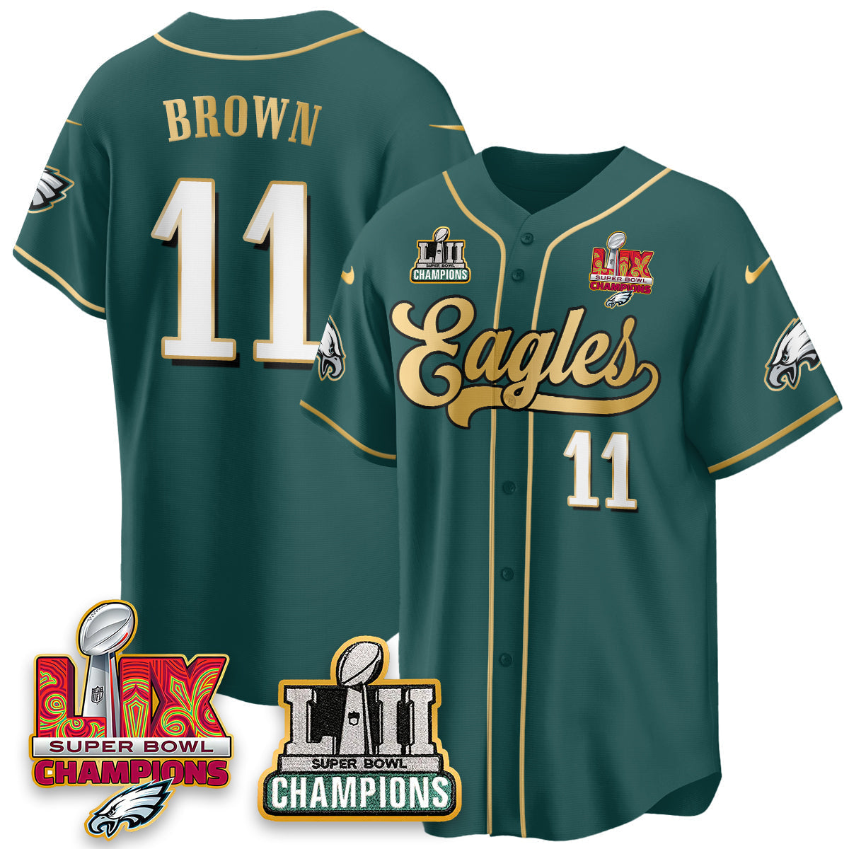 PHI LII-LIX Super Bowl Champions Vapor Limited Gold Baseball Jersey - Stitched