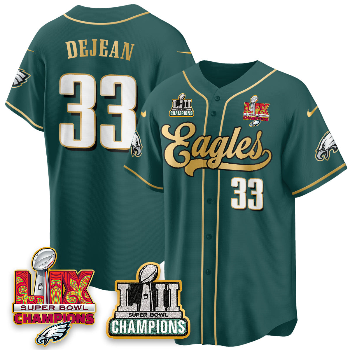 PHI LII-LIX Super Bowl Champions Vapor Limited Gold Baseball Jersey - Stitched