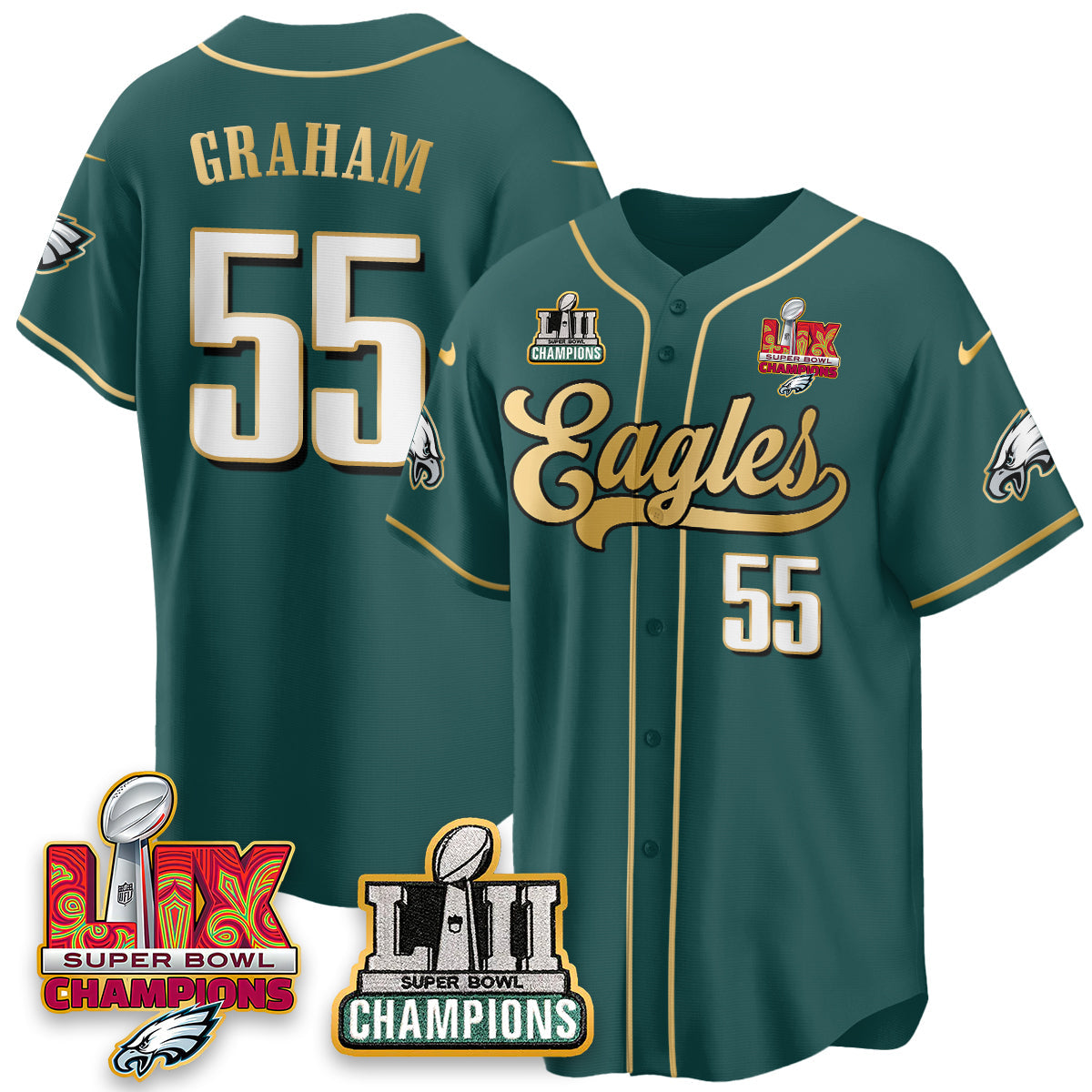 PHI LII-LIX Super Bowl Champions Vapor Limited Gold Baseball Jersey - Stitched