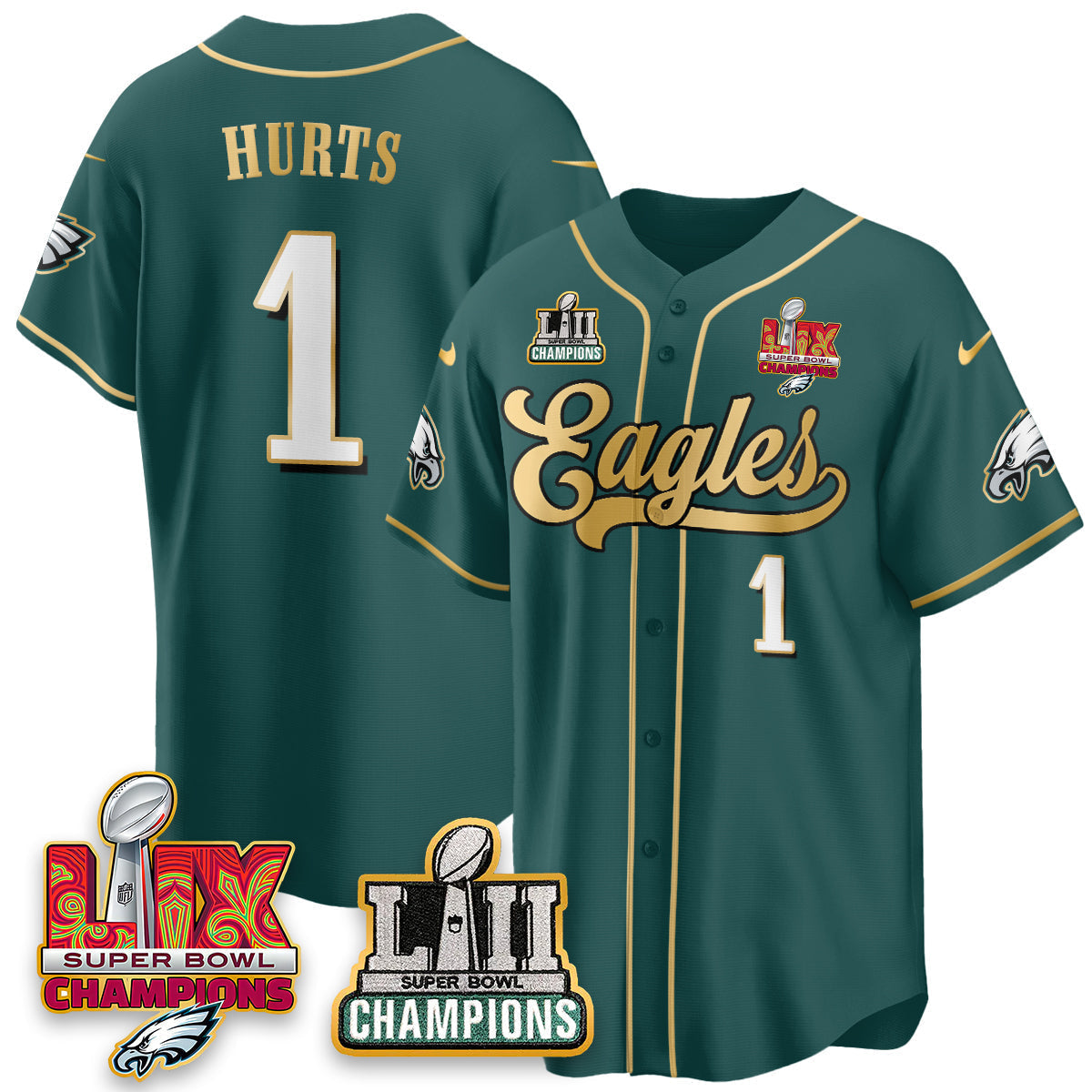 PHI LII-LIX Super Bowl Champions Vapor Limited Gold Baseball Jersey - Stitched