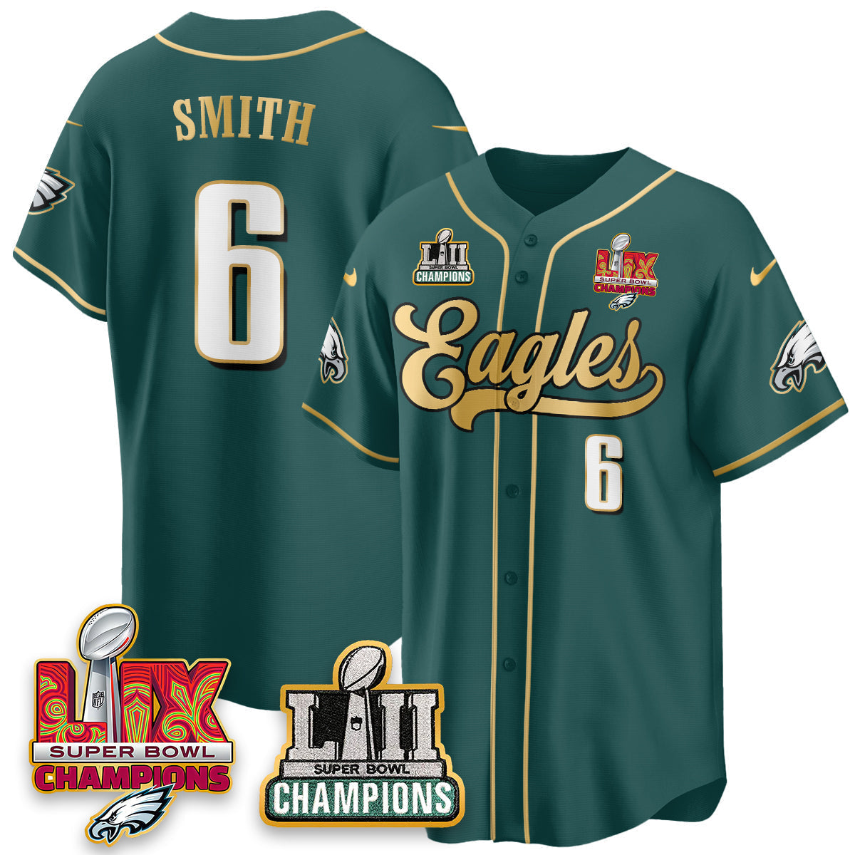 PHI LII-LIX Super Bowl Champions Vapor Limited Gold Baseball Jersey - Stitched