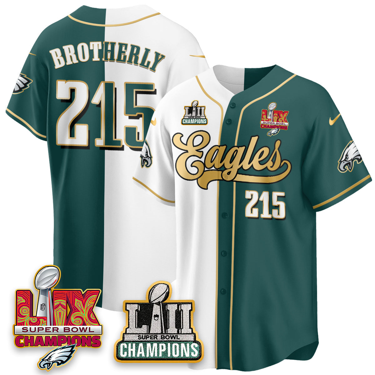 PHI LII-LIX Super Bowl Champions Vapor Limited Gold Baseball Jersey - Stitched