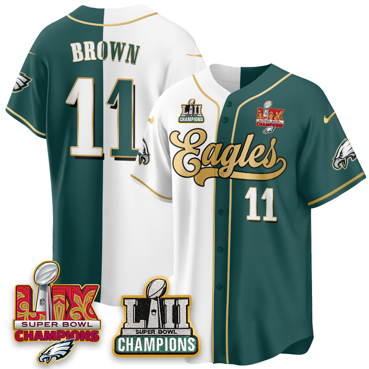 PHI LII-LIX Super Bowl Champions Vapor Limited Gold Baseball Jersey - Stitched