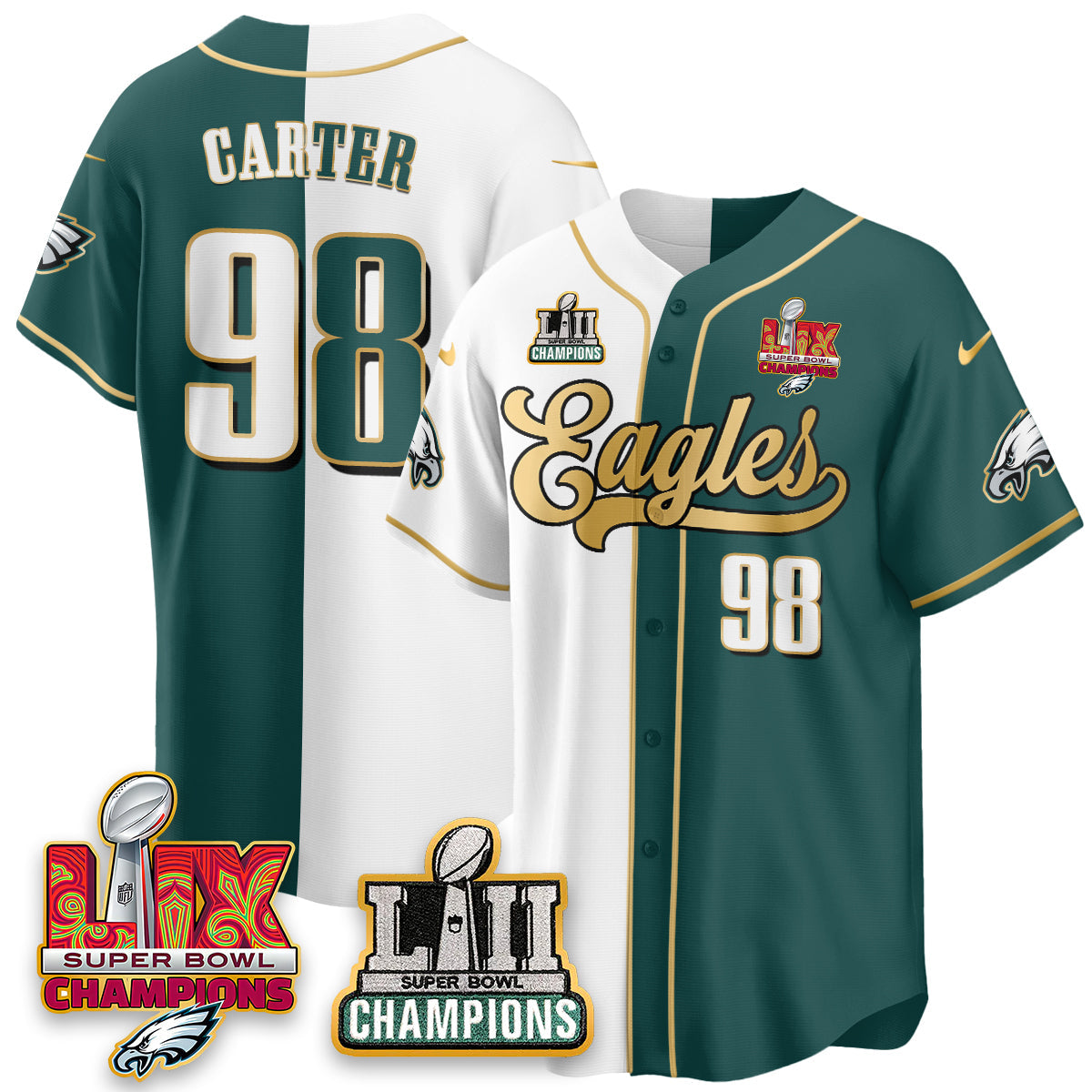 PHI LII-LIX Super Bowl Champions Vapor Limited Gold Baseball Jersey - Stitched