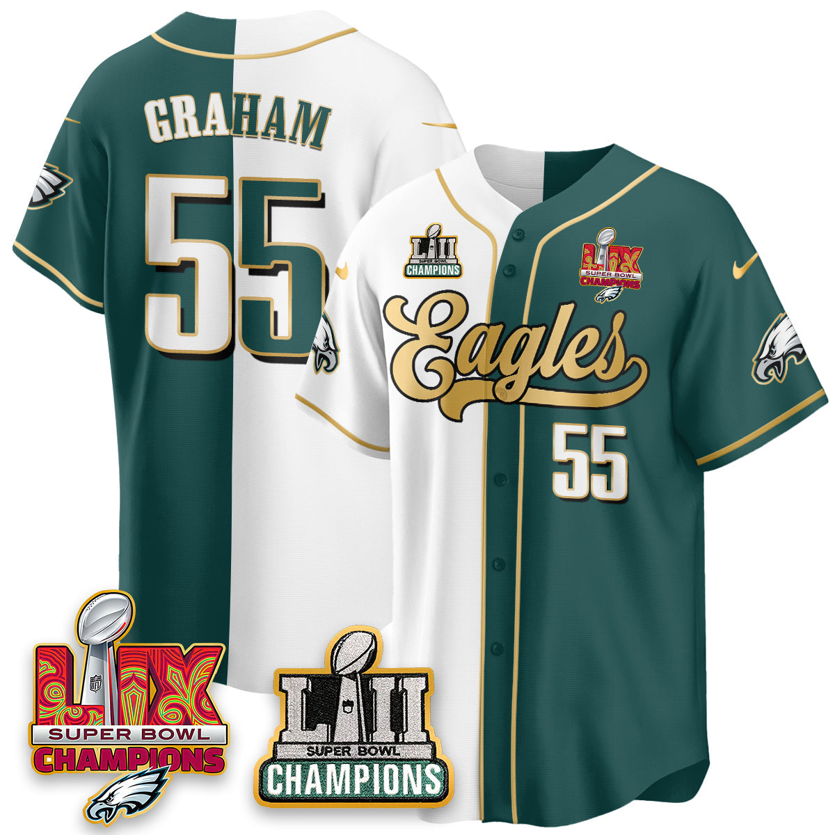 PHI LII-LIX Super Bowl Champions Vapor Limited Gold Baseball Jersey - Stitched