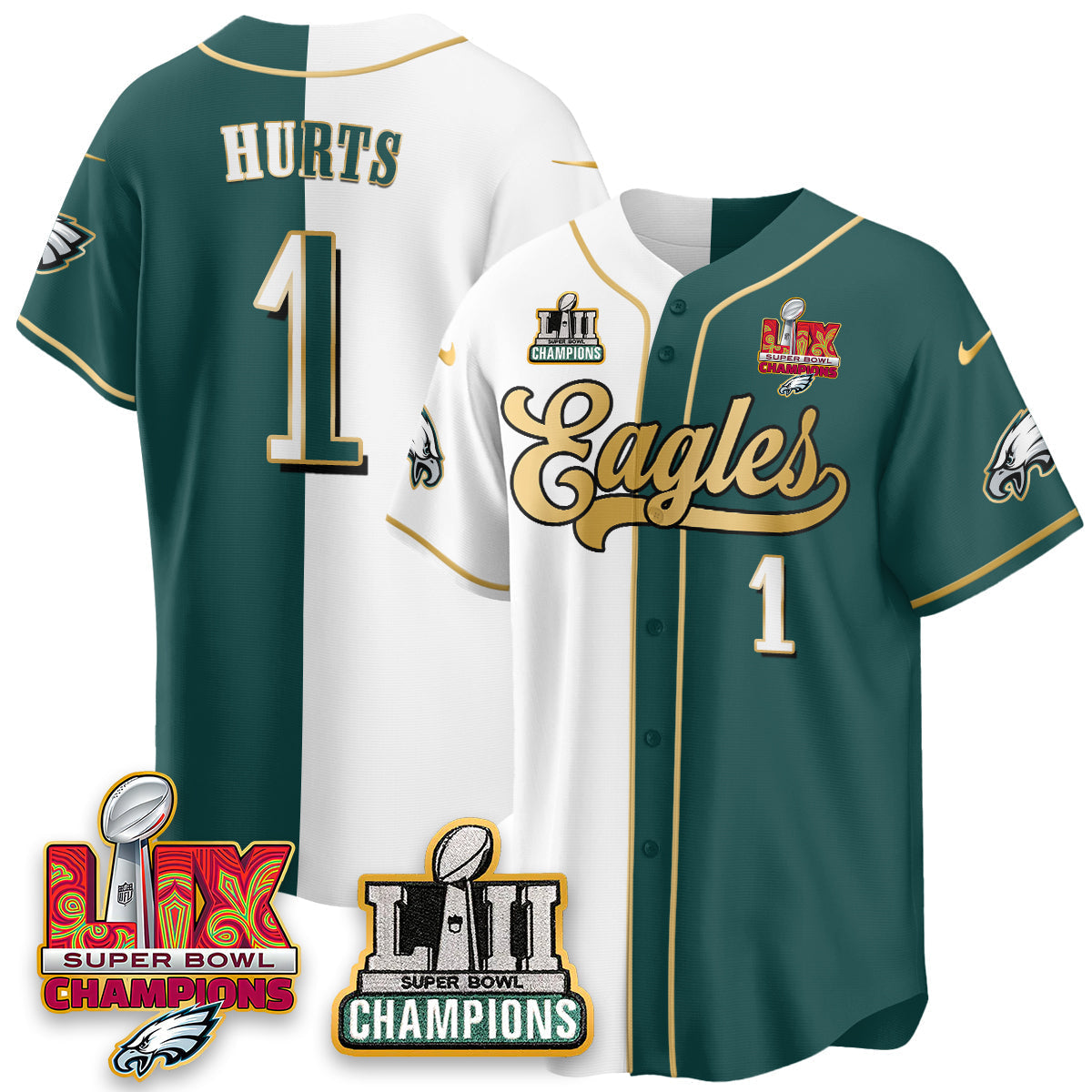 PHI LII-LIX Super Bowl Champions Vapor Limited Gold Baseball Jersey - Stitched