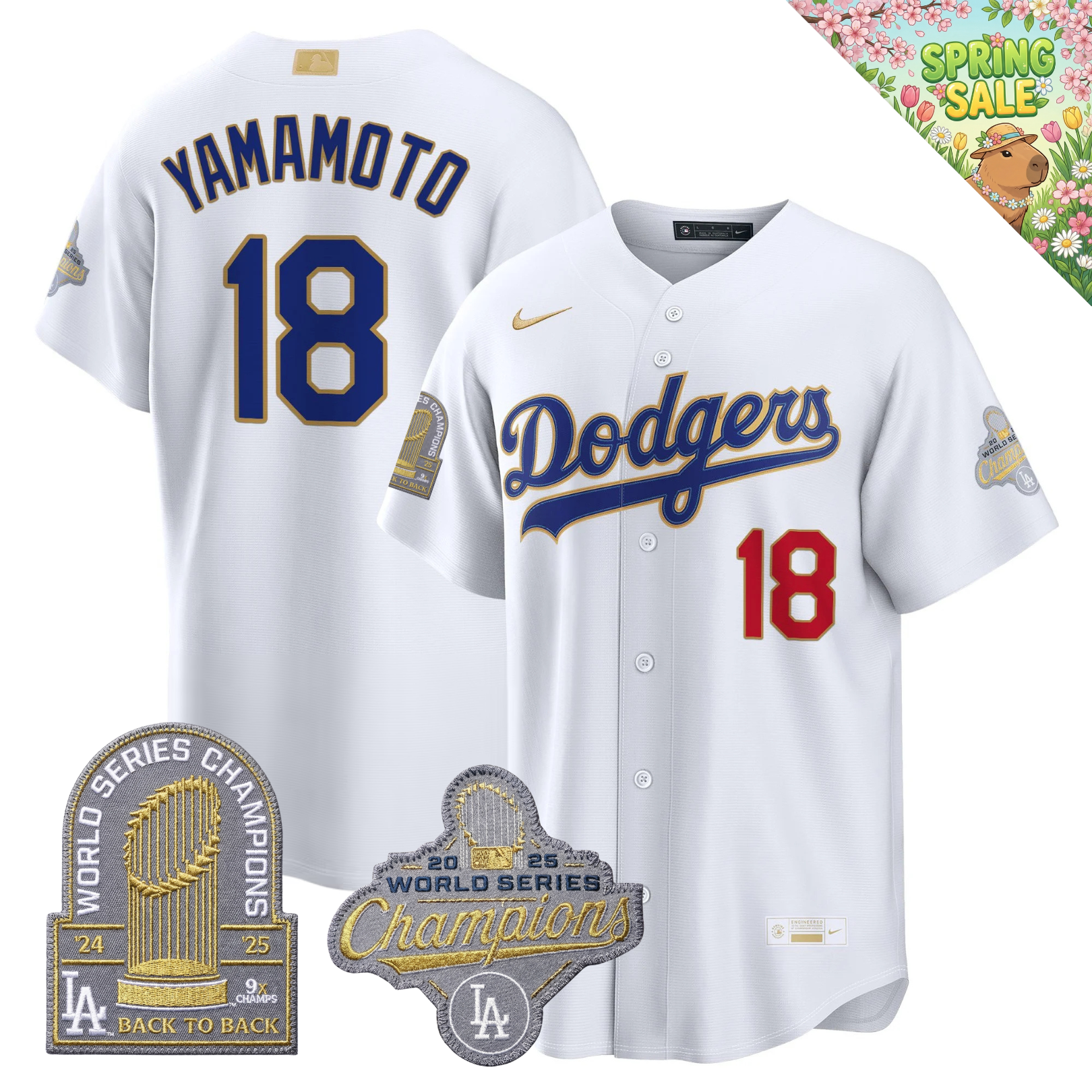 LAD "Gold Collection" Premier Limited Navy Jersey - 9X World Series Champions - Stitched