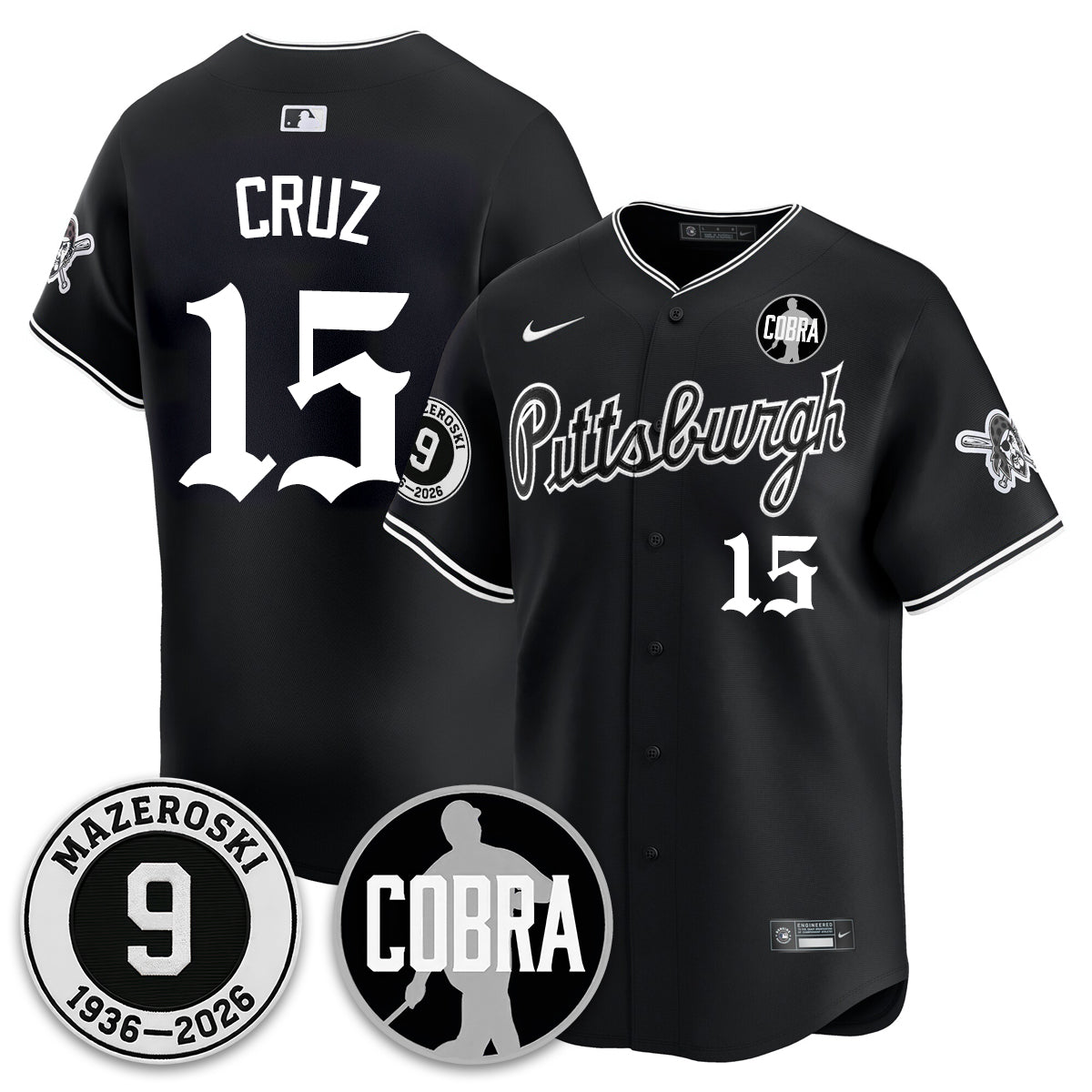 PIT Memories Vapor Limited Gothic Jersey - Bill Mazeroski Patch - Stitched