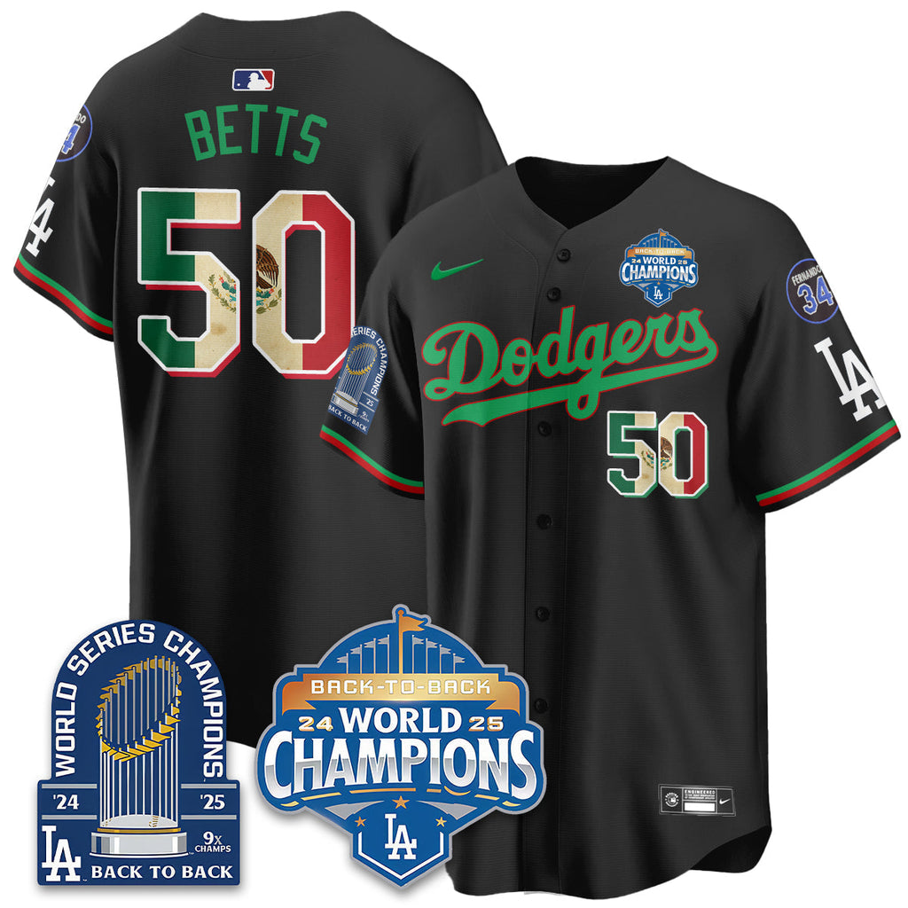LAD Black Flag Mexico World Series Champions Jersey - 9x Champs - Stitched