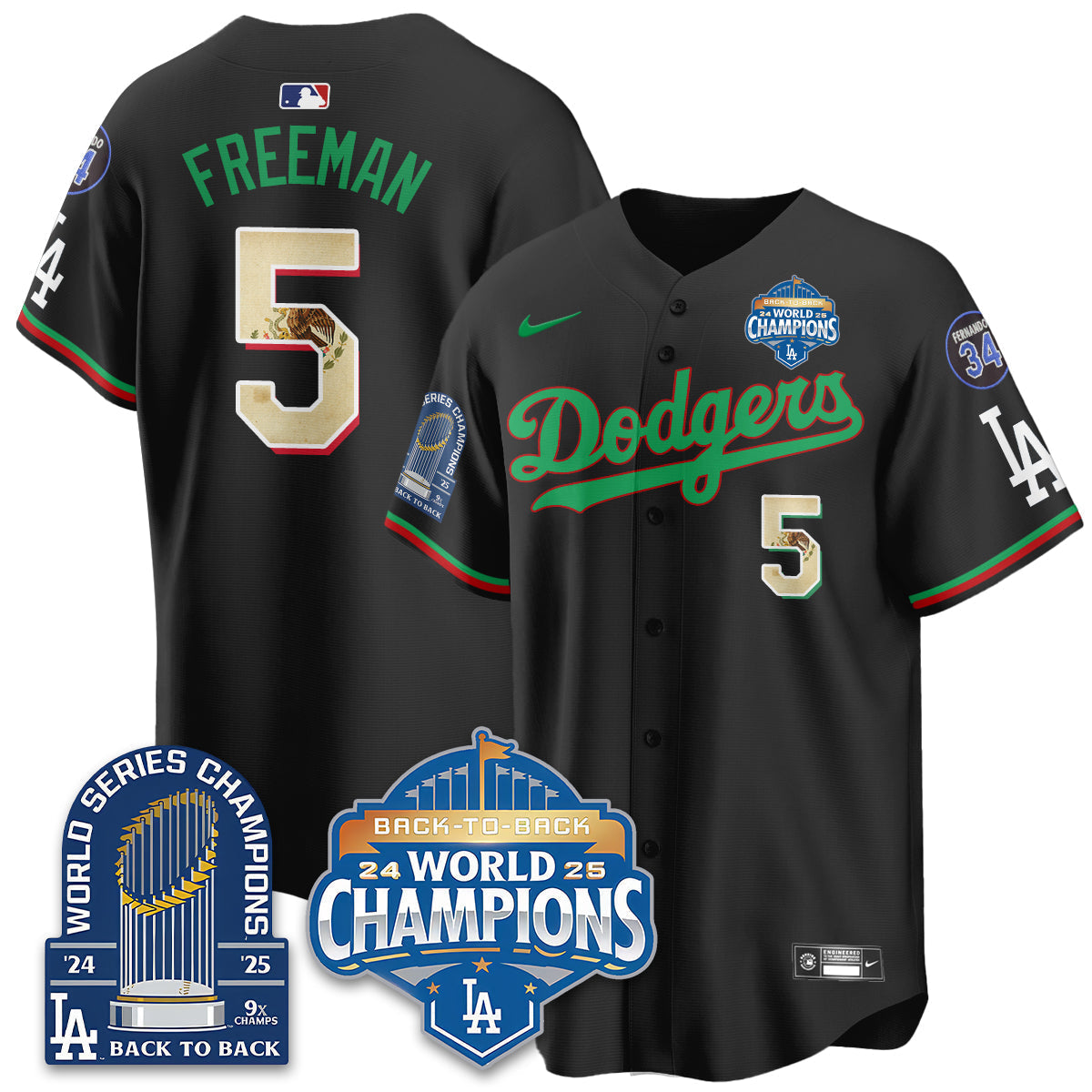 LAD Black Flag Mexico World Series Champions Jersey - 9x Champs - Stitched