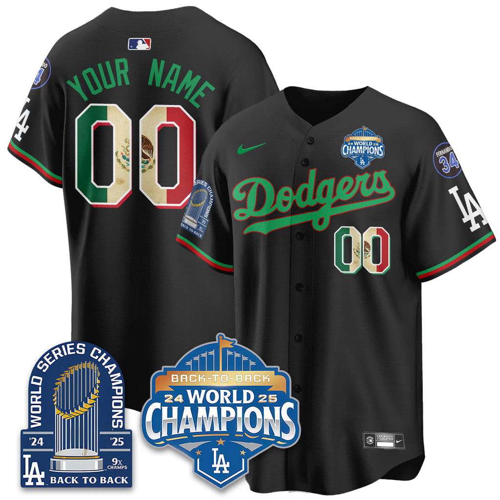 LAD Black Flag Mexico World Series Champions Jersey - 9x Champs - Stitched