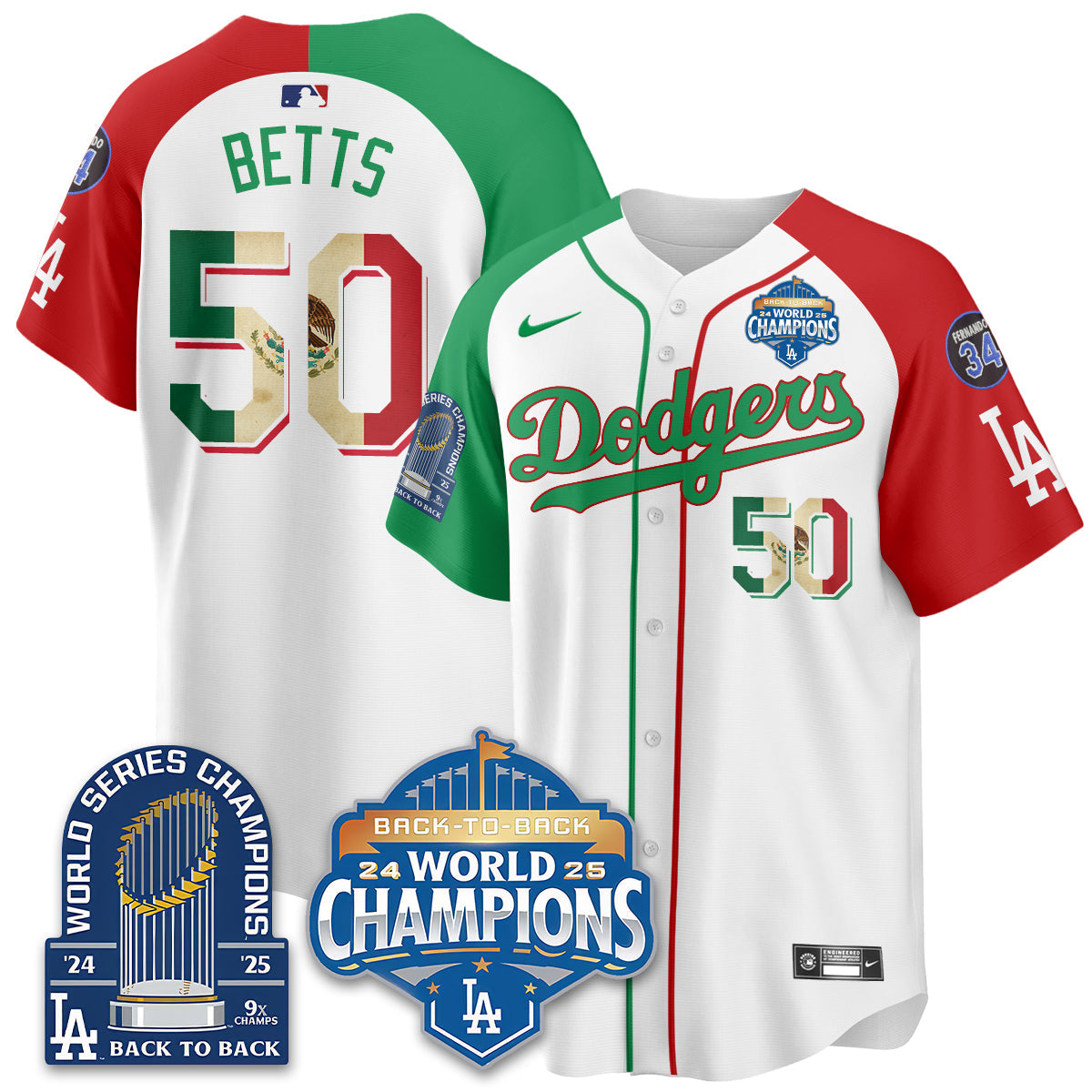 LAD Black Flag Mexico World Series Champions Jersey - 9x Champs - Stitched