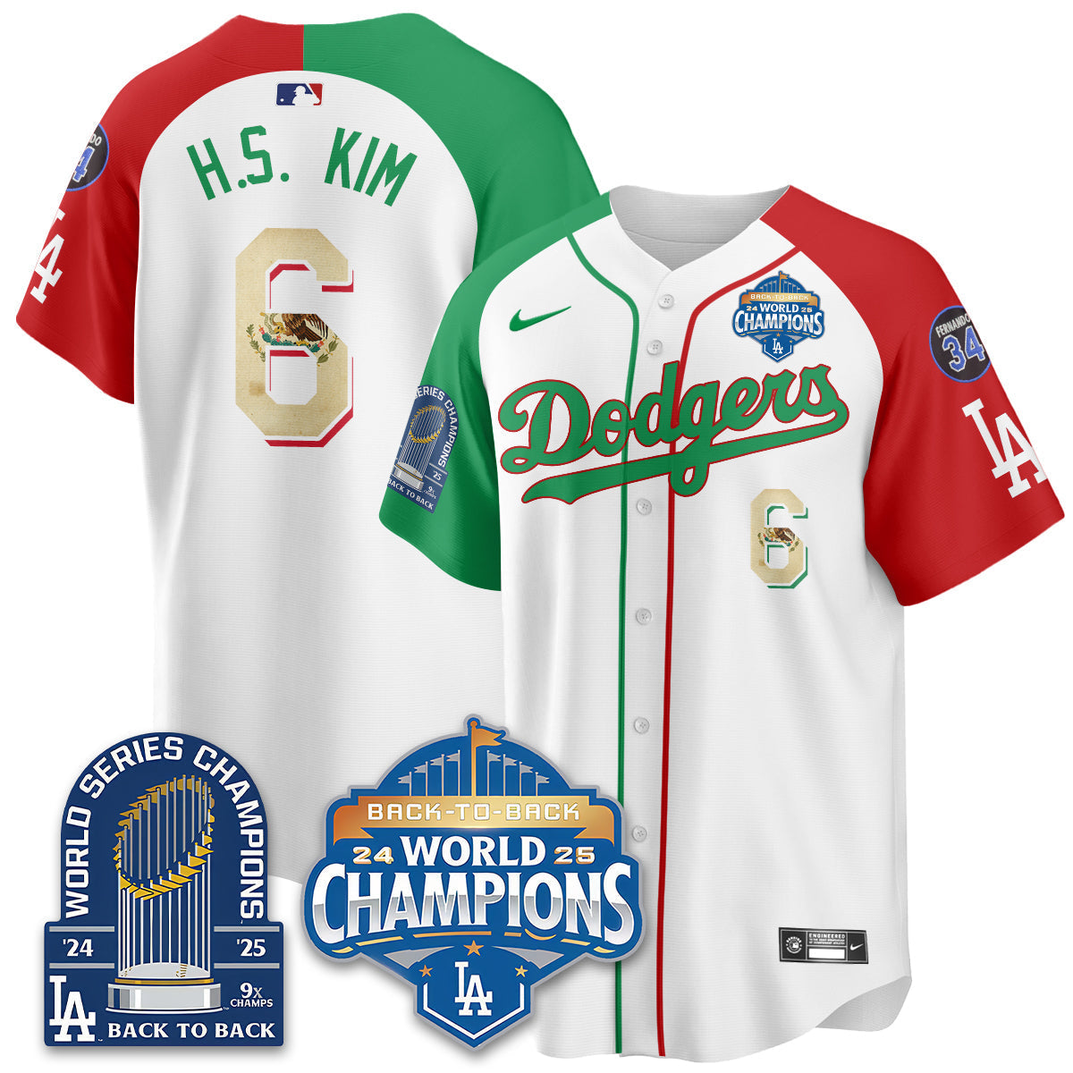 LAD Black Flag Mexico World Series Champions Jersey - 9x Champs - Stitched