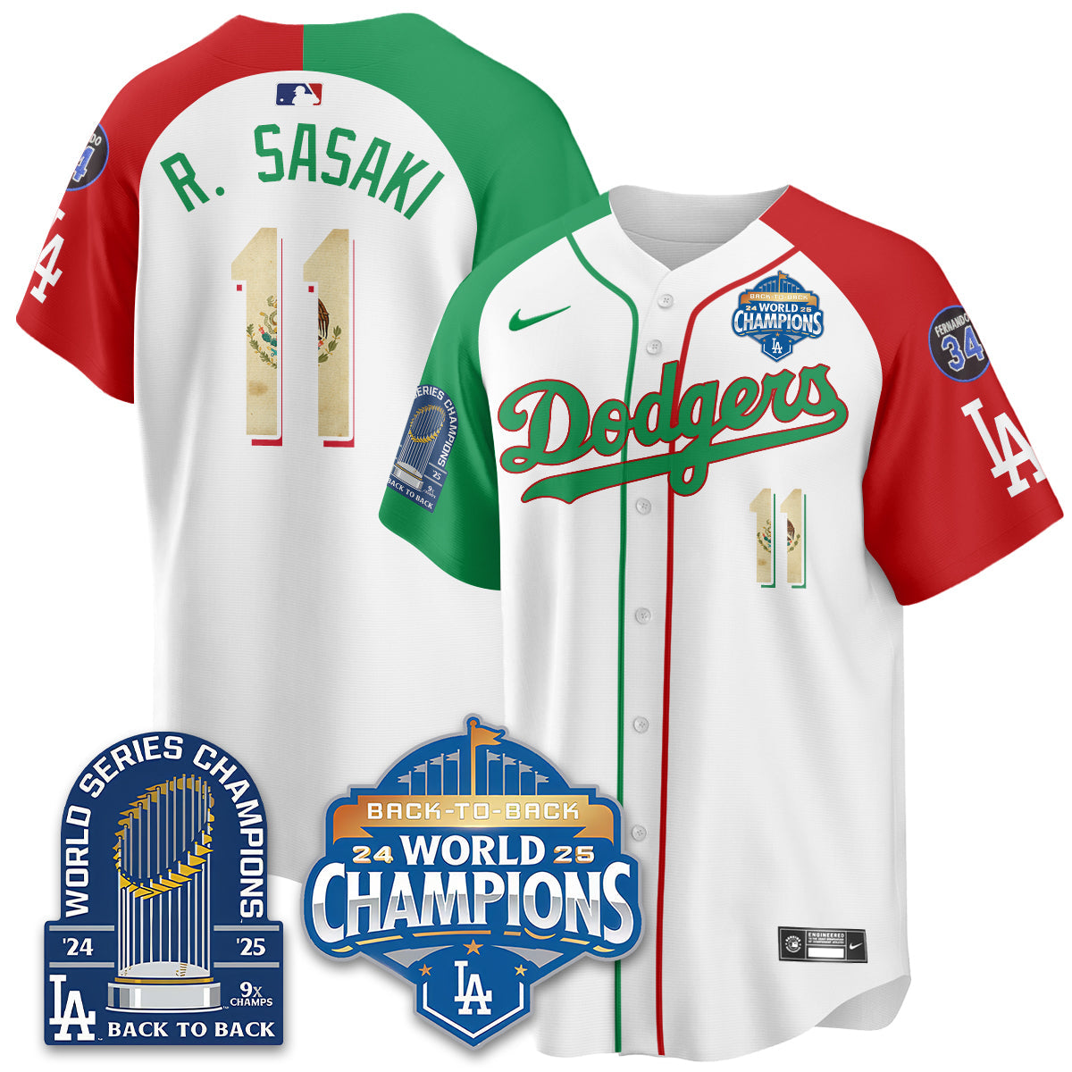 LAD Black Flag Mexico World Series Champions Jersey - 9x Champs - Stitched