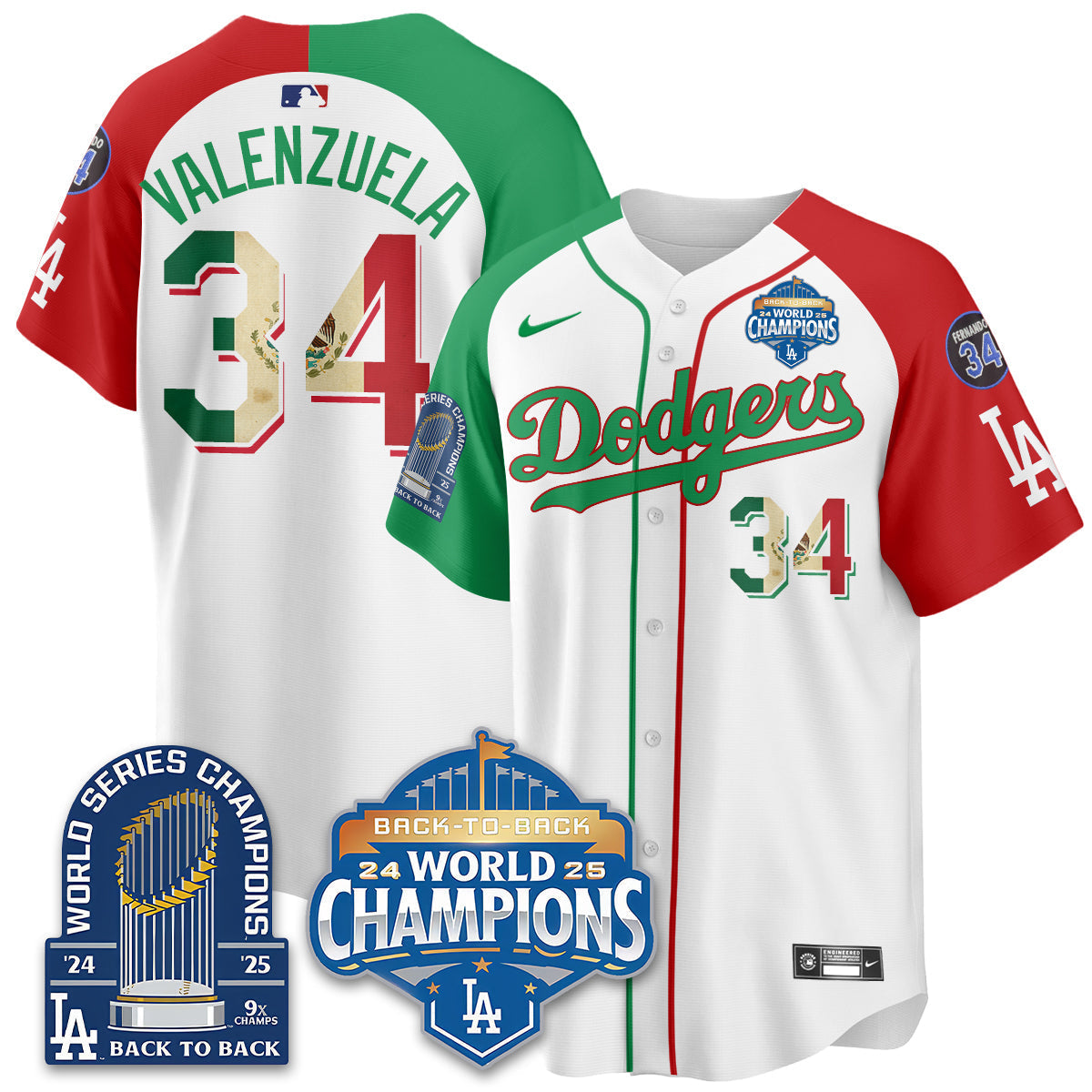 LAD Black Flag Mexico World Series Champions Jersey - 9x Champs - Stitched