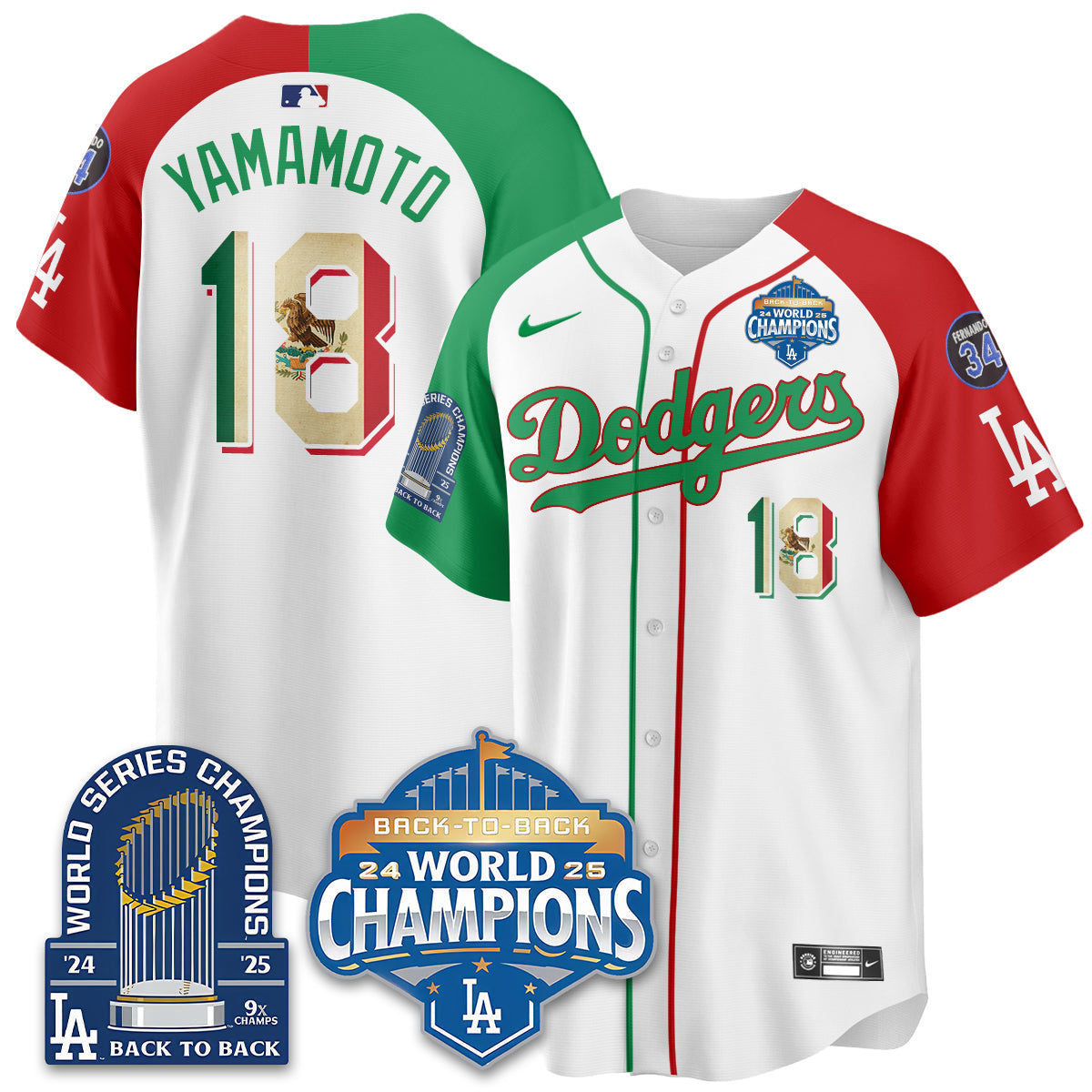 LAD Black Flag Mexico World Series Champions Jersey - 9x Champs - Stitched