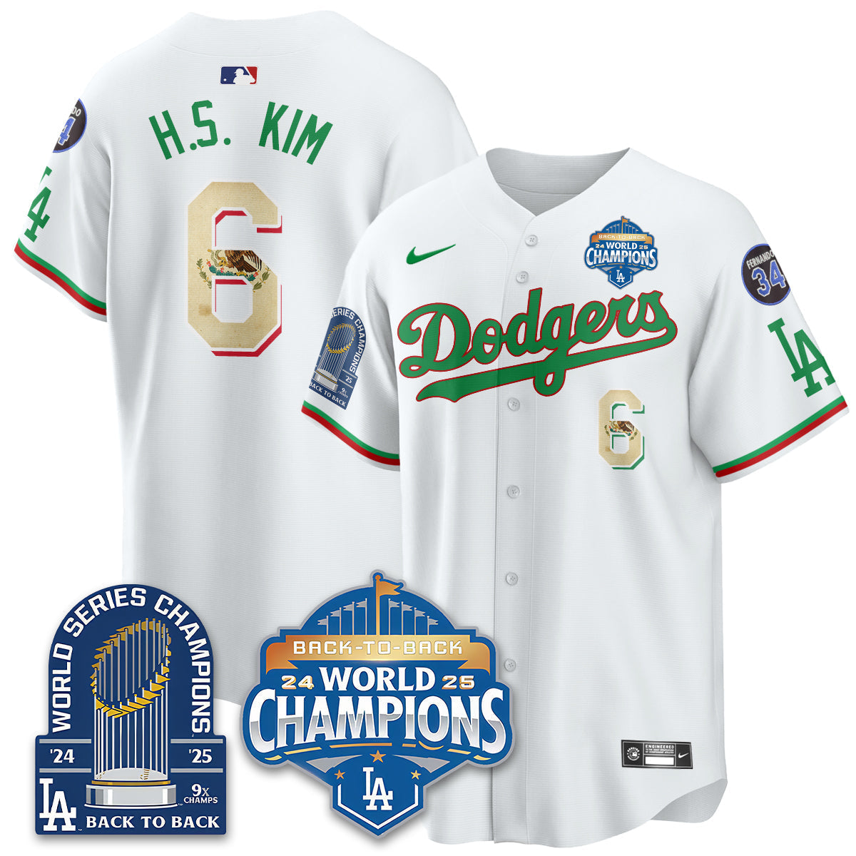 LAD Black Flag Mexico World Series Champions Jersey - 9x Champs - Stitched