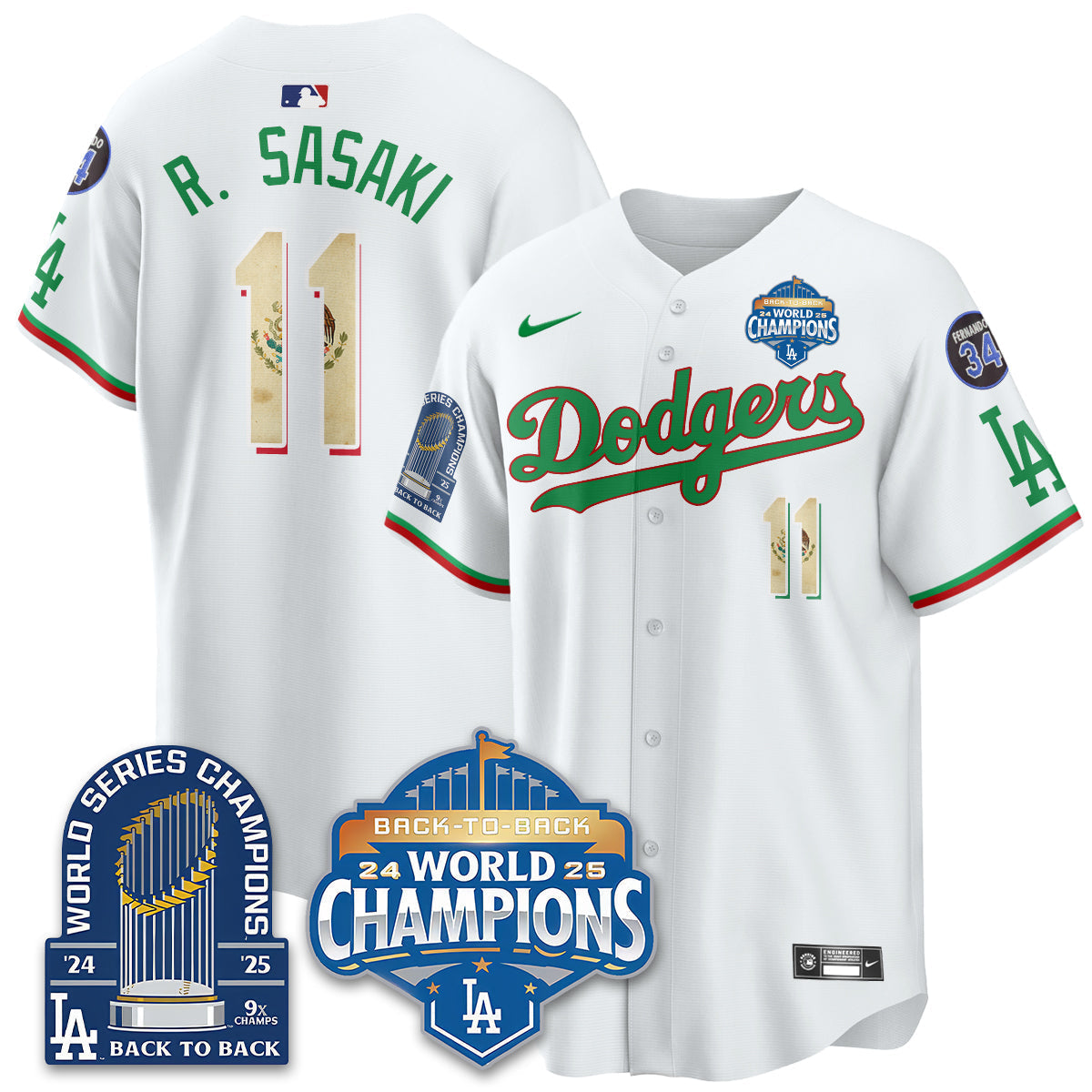 LAD Black Flag Mexico World Series Champions Jersey - 9x Champs - Stitched