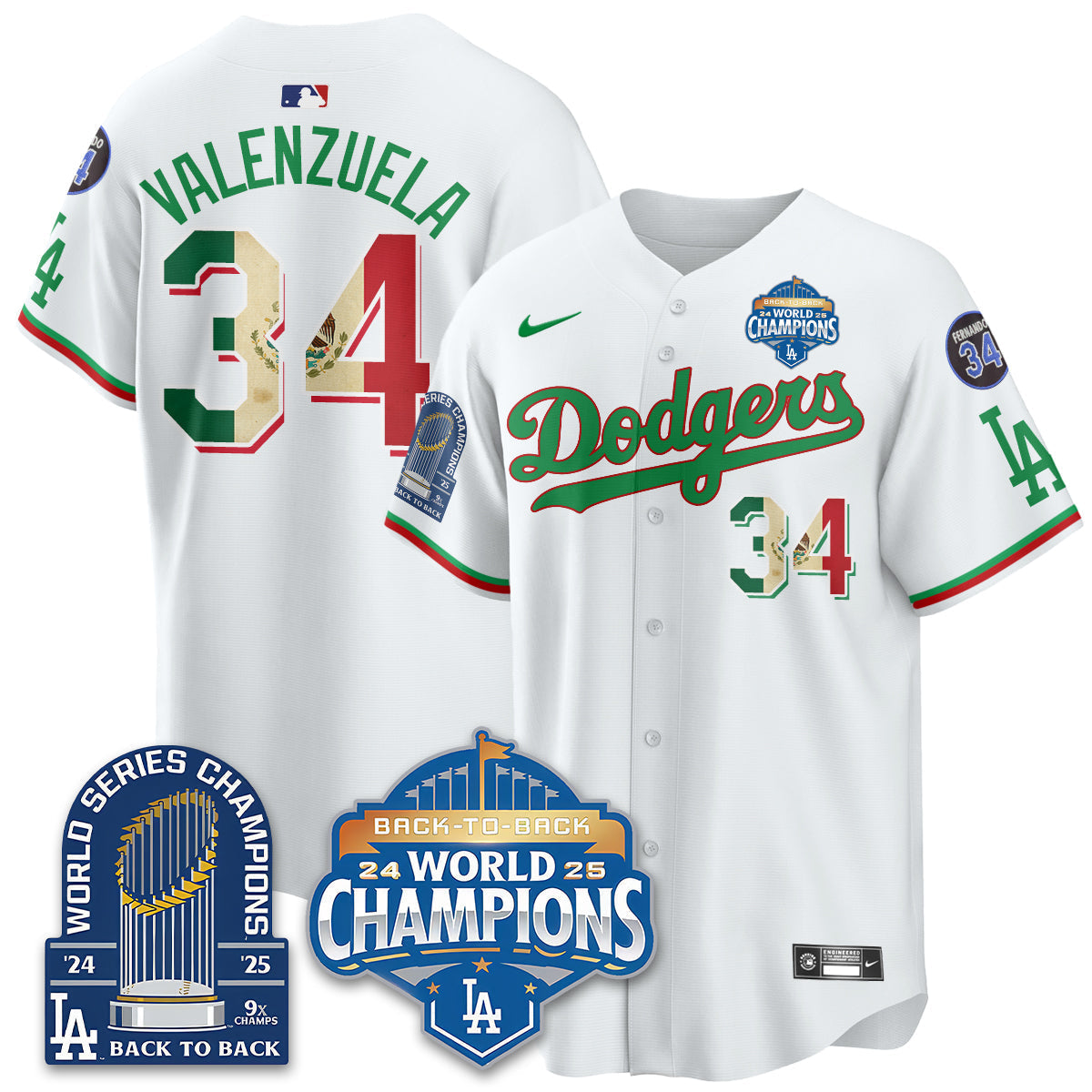 LAD Black Flag Mexico World Series Champions Jersey - 9x Champs - Stitched