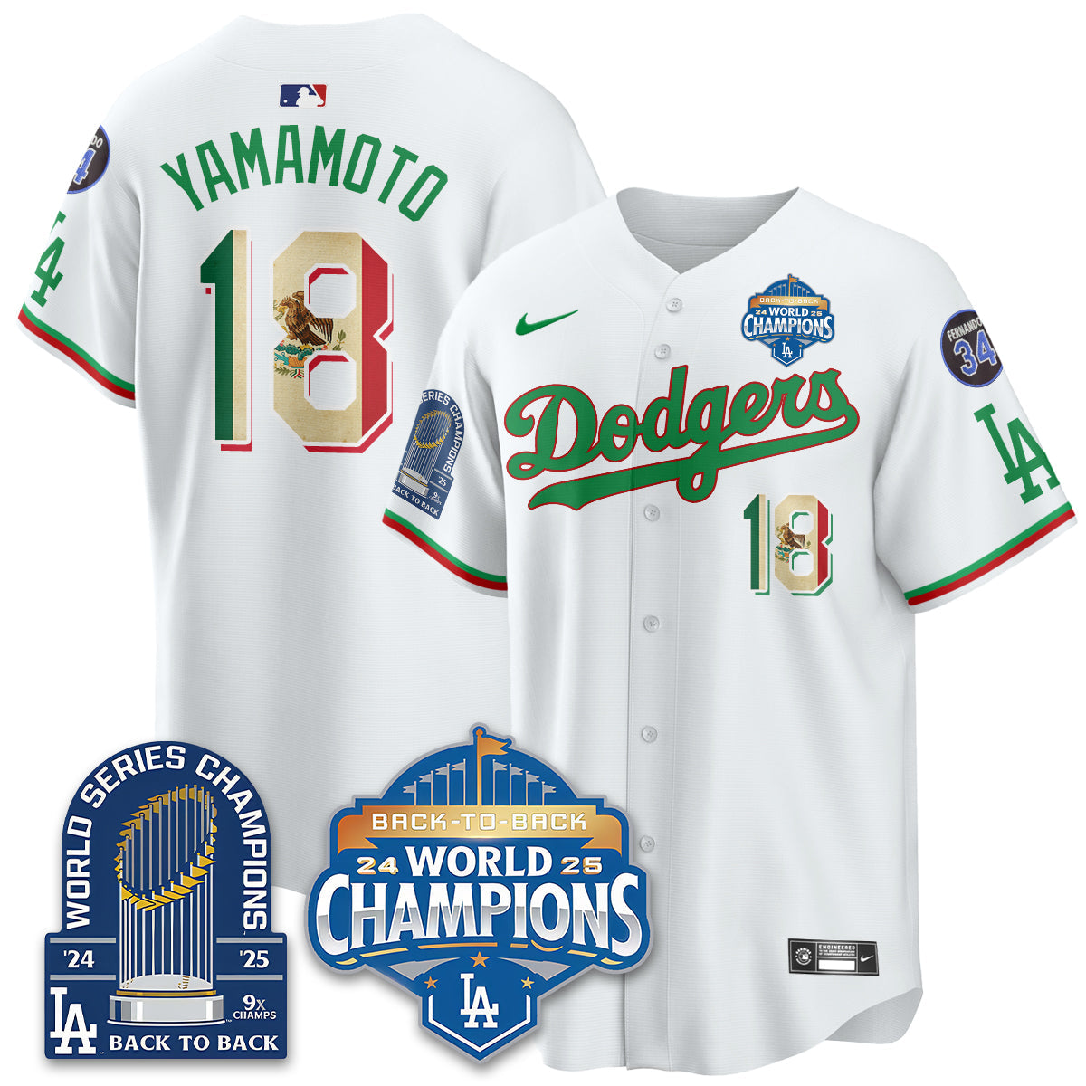 LAD Black Flag Mexico World Series Champions Jersey - 9x Champs - Stitched
