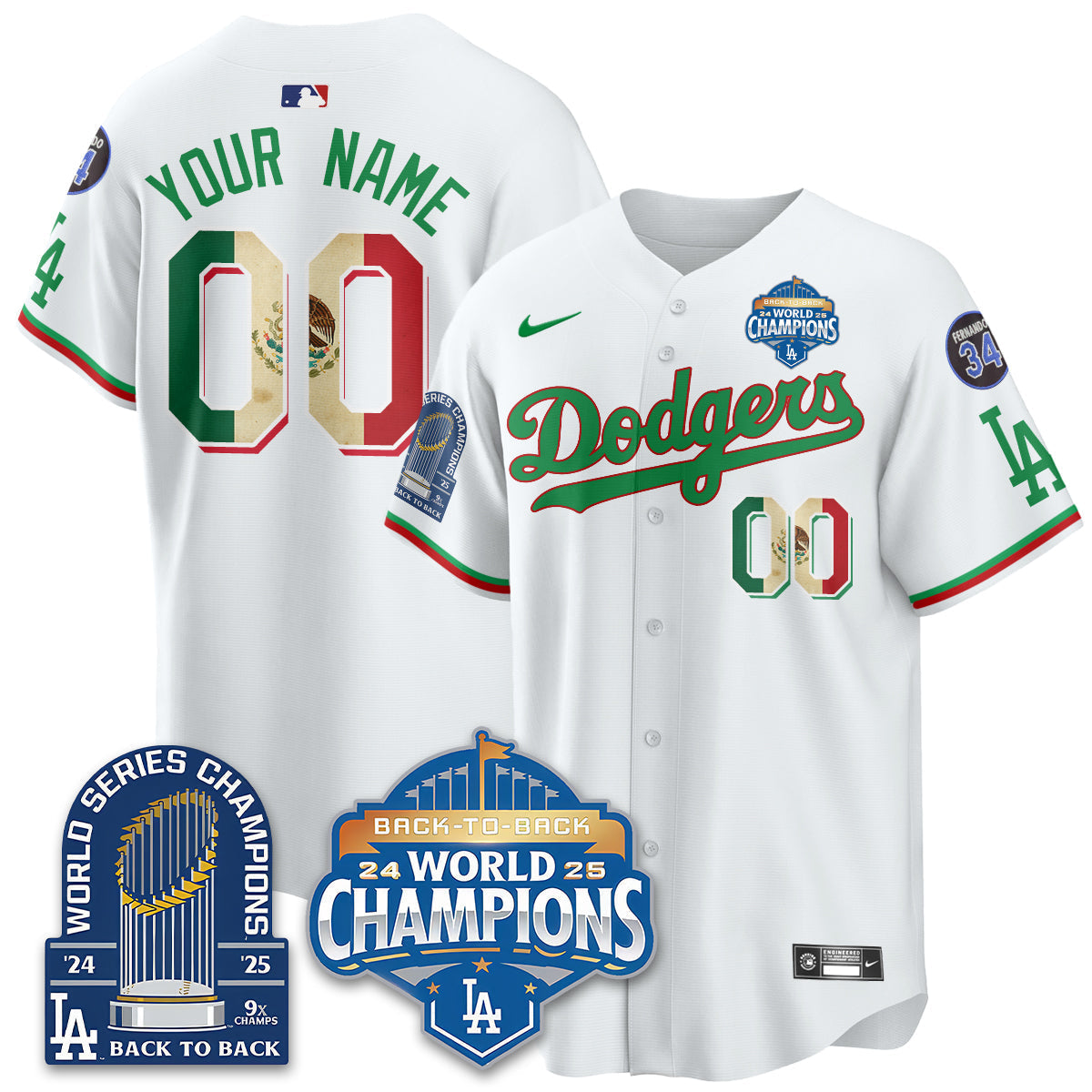 LAD Black Flag Mexico World Series Champions Jersey - 9x Champs - Stitched