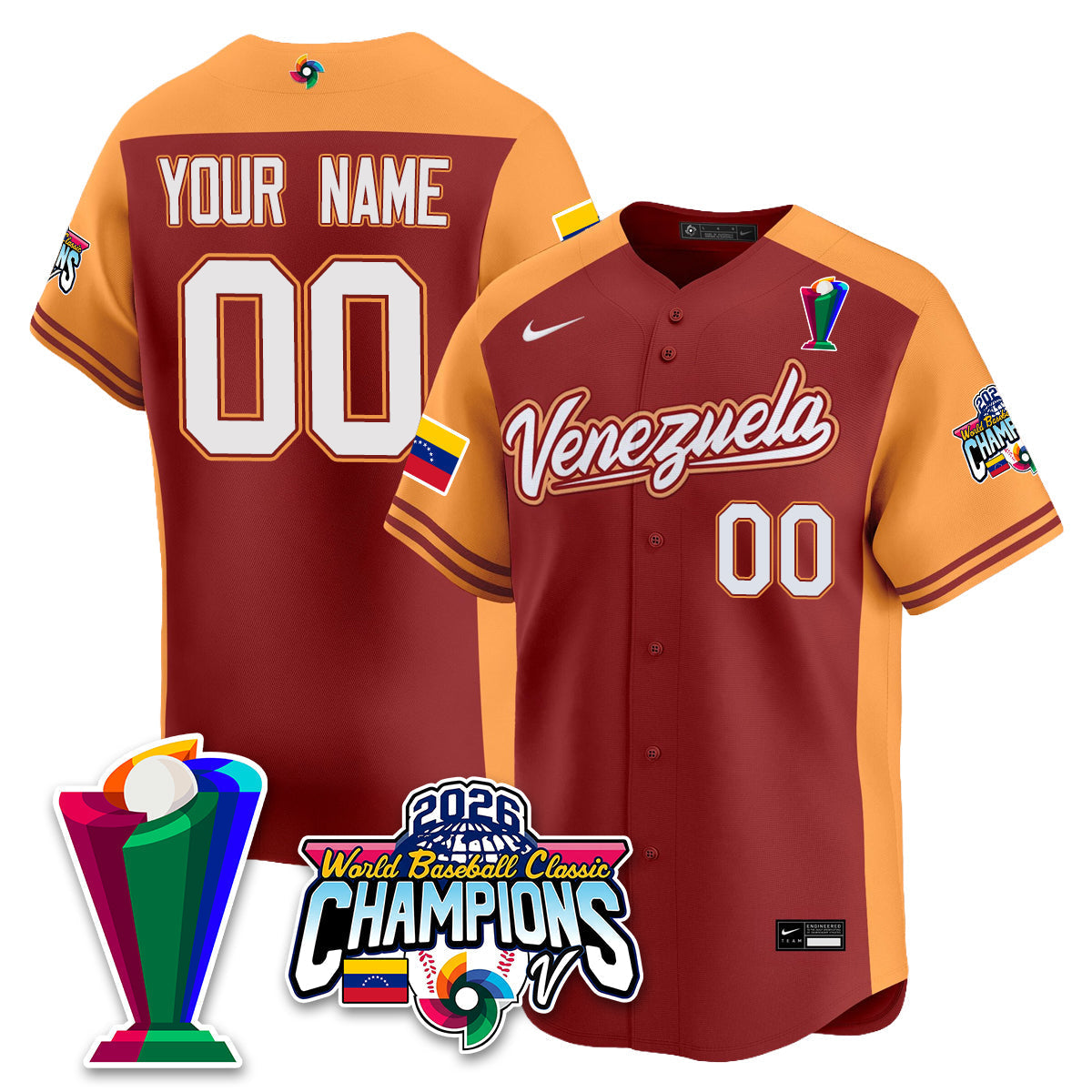 Venezuela Baseball 2026 World Baseball Classic Champions Limited Jersey V2 - Stitched