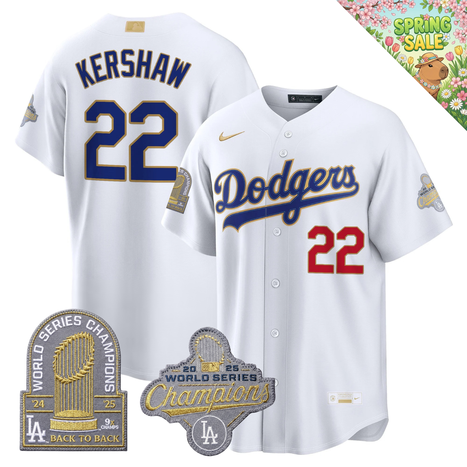 LAD "Gold Collection" Premier Limited Navy Jersey - 9X World Series Champions - Stitched