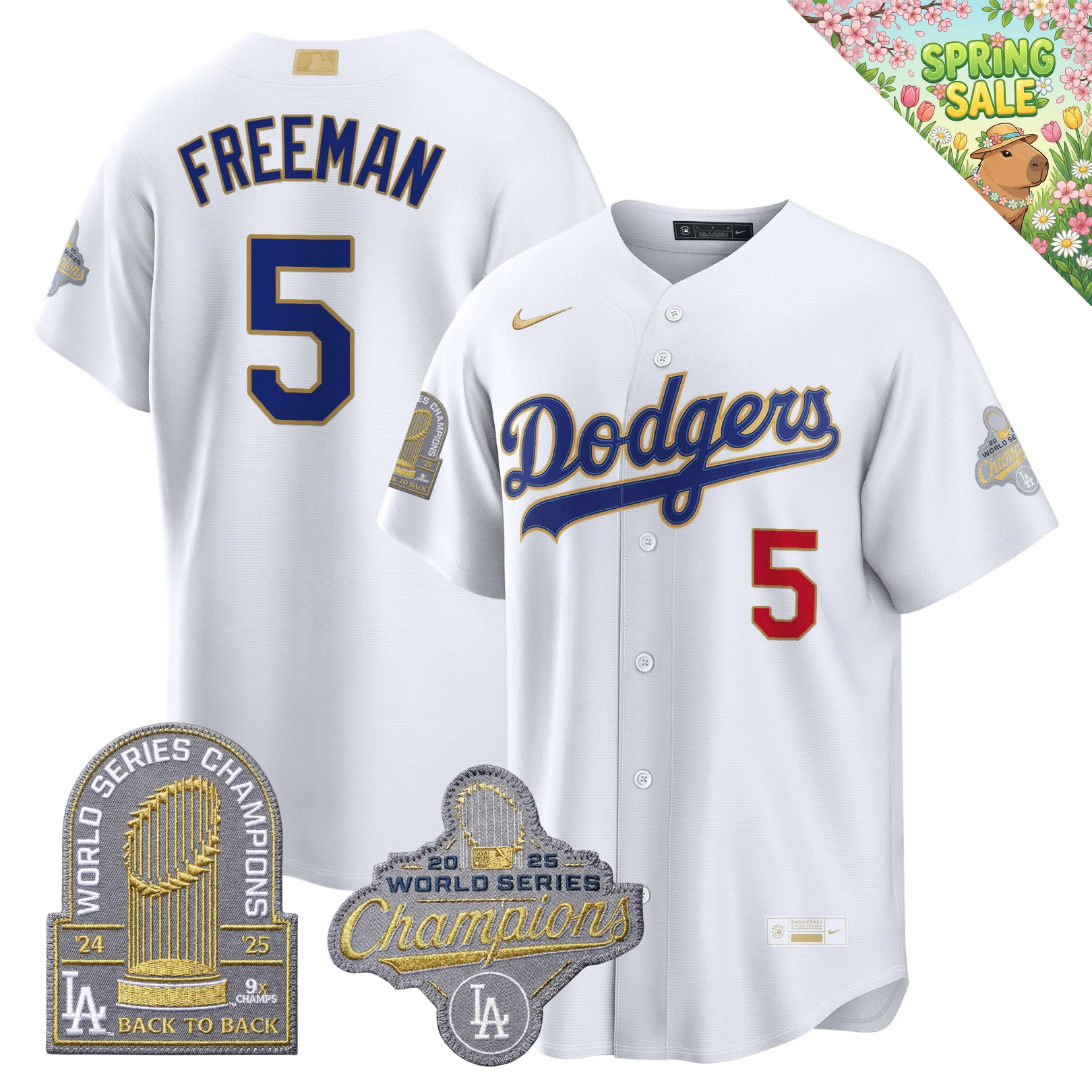 LAD "Gold Collection" Premier Limited Navy Jersey - 9X World Series Champions - Stitched