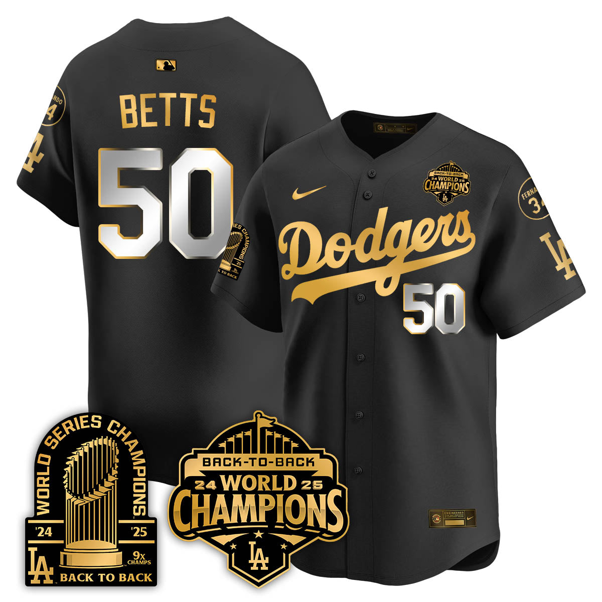 LAD 2025 World Series Champions  Gold Jersey - 9x Champs - Stitched