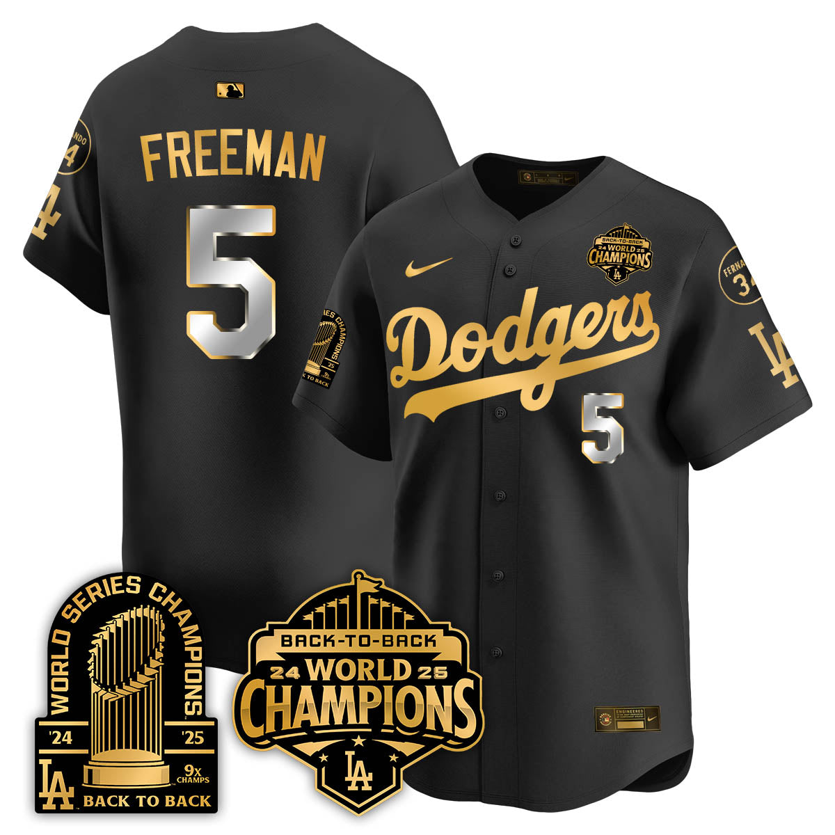 LAD 2025 World Series Champions  Gold Jersey - 9x Champs - Stitched