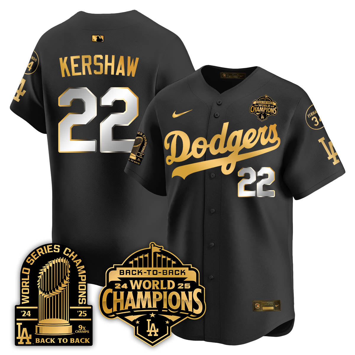 LAD 2025 World Series Champions  Gold Jersey - 9x Champs - Stitched
