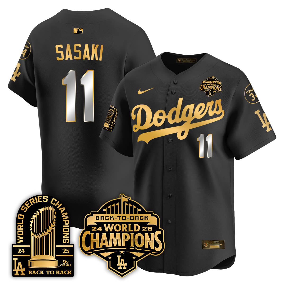 LAD 2025 World Series Champions  Gold Jersey - 9x Champs - Stitched