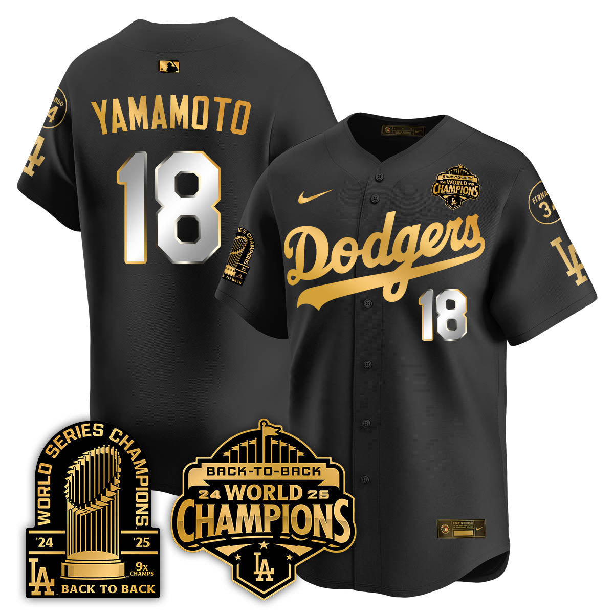 LAD 2025 World Series Champions  Gold Jersey - 9x Champs - Stitched