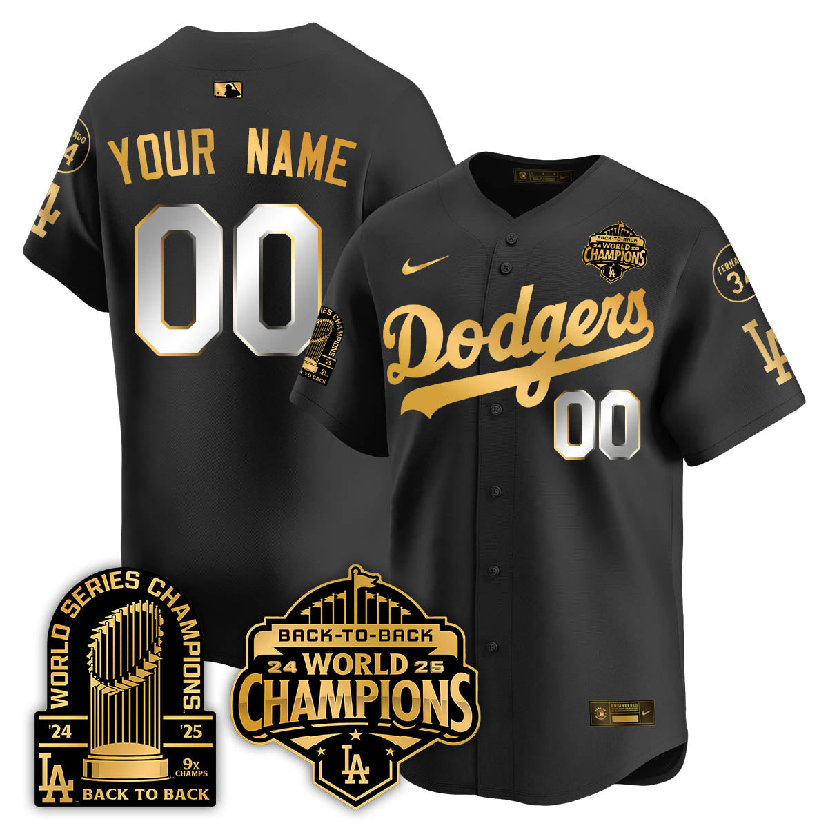 LAD 2025 World Series Champions  Gold Jersey - 9x Champs - Stitched