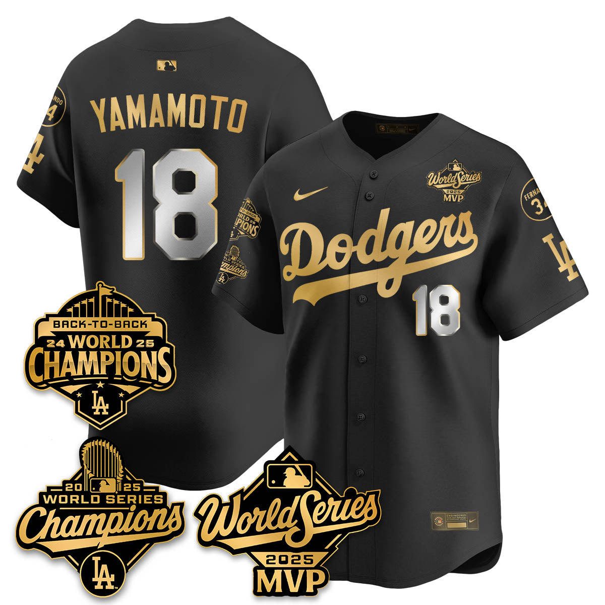 Yoshinobu Yamamoto LAD 2025 World Series MVP Jersey - Stitched