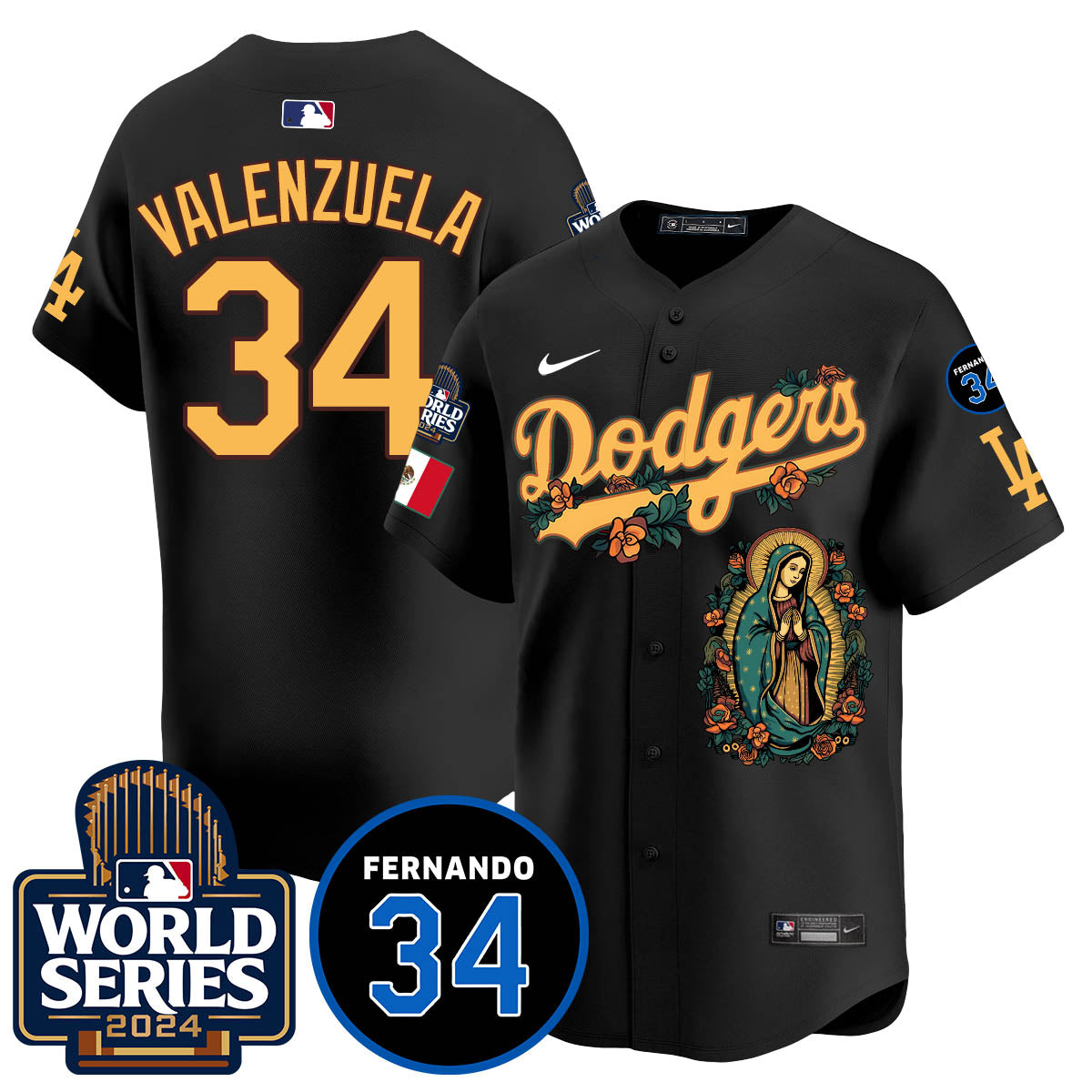 Dodgers Guadalupe - Fernando Valenzuela Memorial Jersey - Stitched